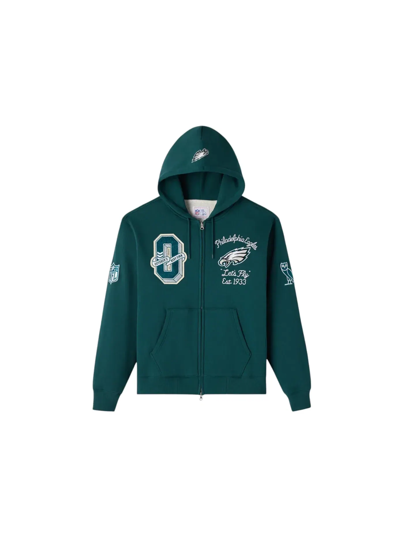 Мужская худи на молнии с принтом OVO Hoodie — изображение 1 из 2, зеленый