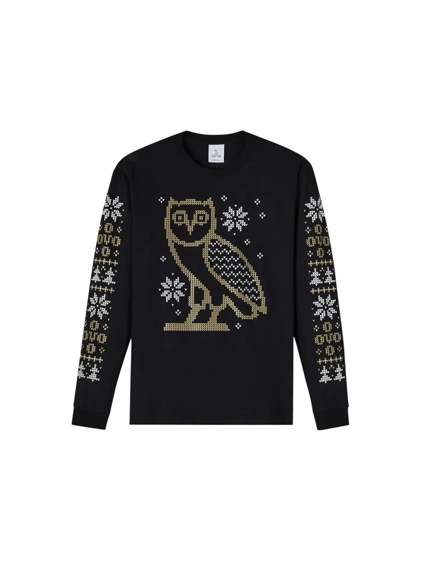 Мужская футболка с длинным рукавом с принтом OVO Snowflake Owl Tee — изображение 1 из 1, черный