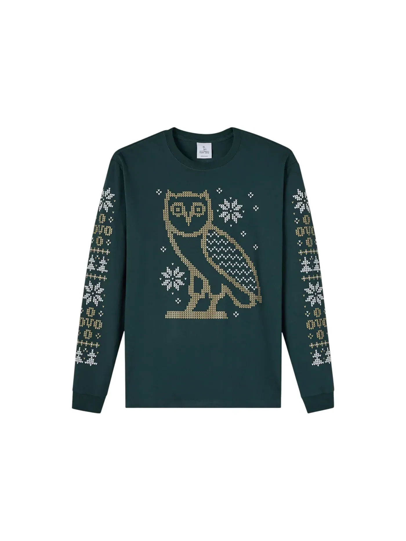Мужская футболка с длинным рукавом OVO Snowflake Owl — изображение 1 из 1, зеленый