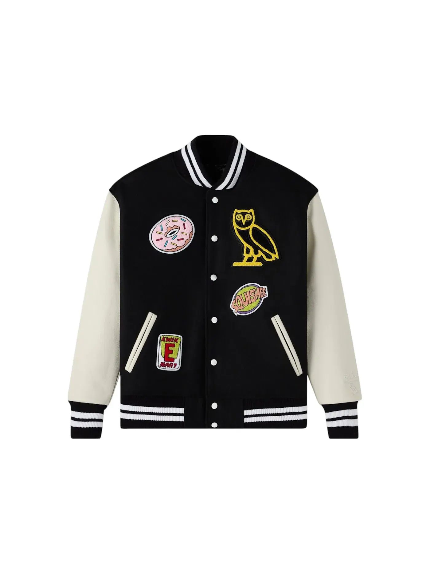 Мужская куртка-бомбер с принтом OVO The Simpsons Varsity Jacket — изображение 1 из 2, черный/белый