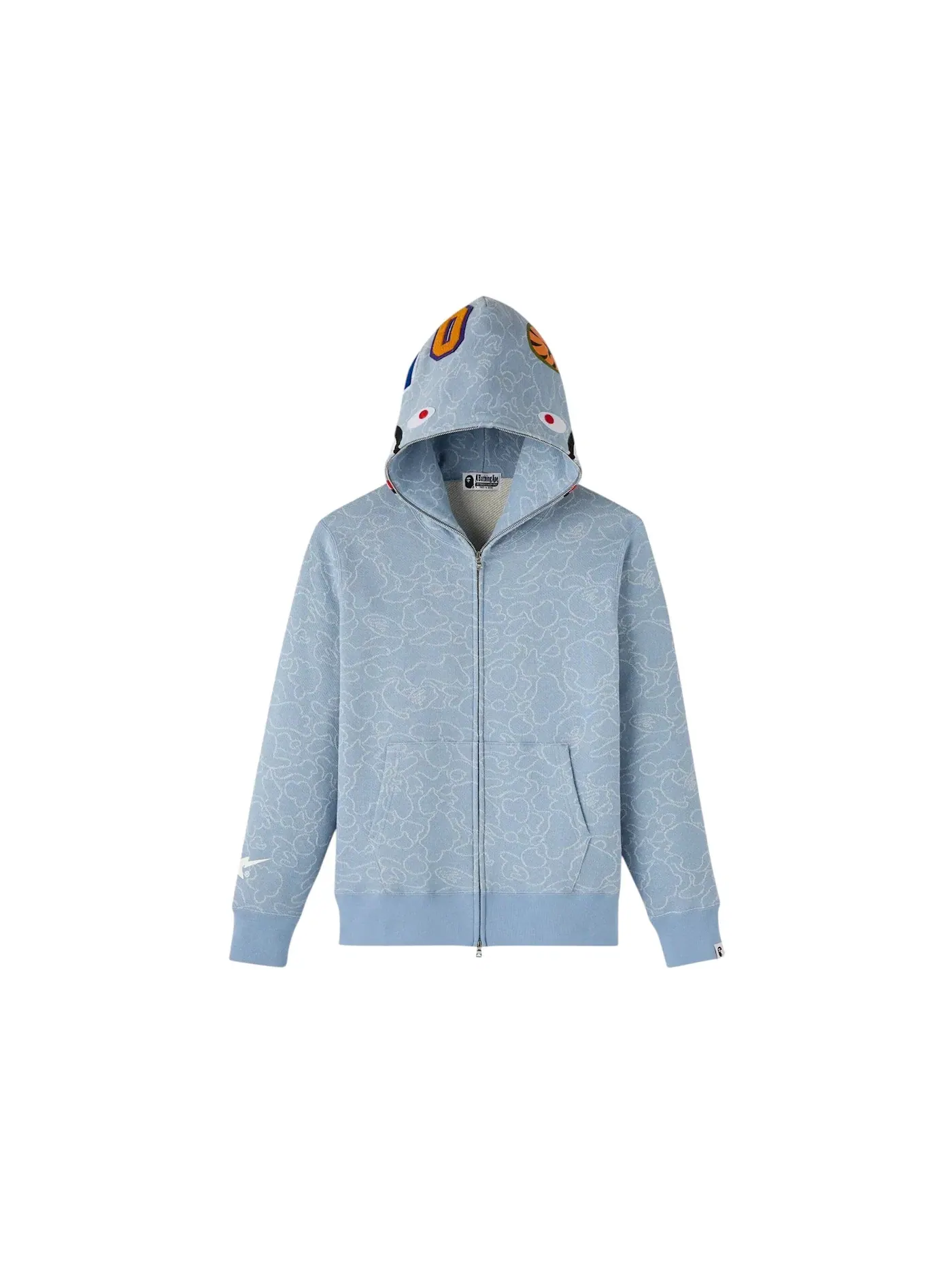 Мужская худи с принтом OVO x BAPE Neon 1st Camo Shark Full Zip Hoodie Light Indigo — изображение 1 из 2, светлый индиго