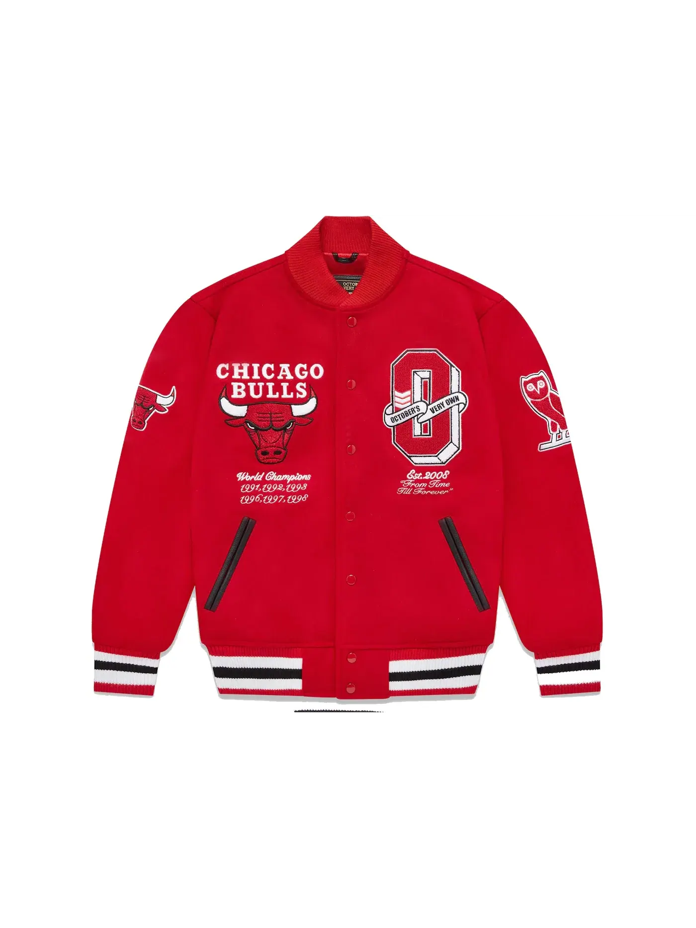 Мужская бомбер с принтом OVO x NBA Bulls Varsity Jacket OVO — изображение 1 из 2, красный