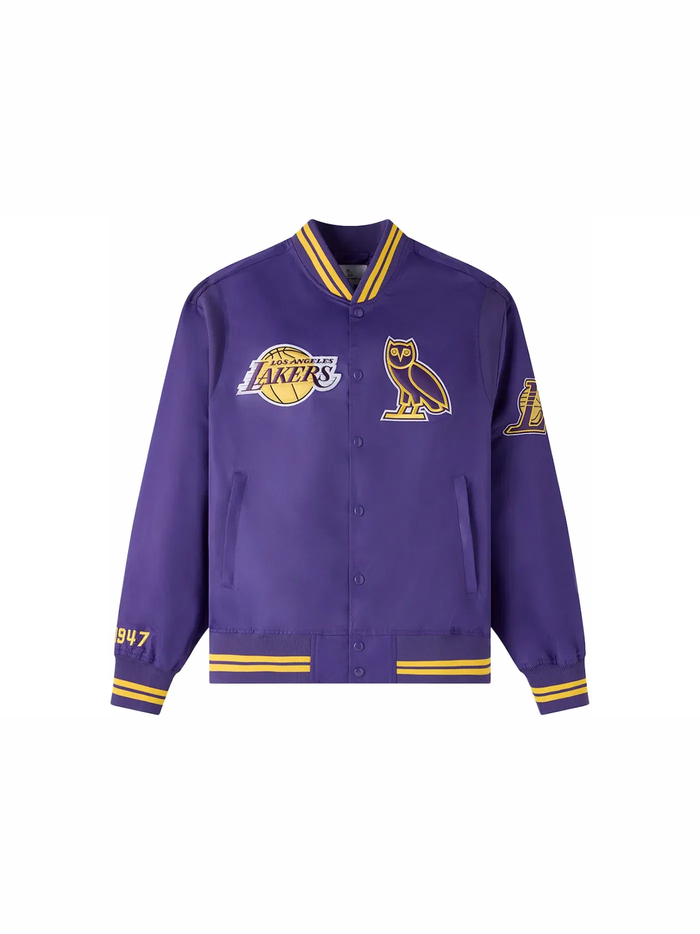 Мужская куртка-бомбер с сатиновой отделкой OVO x NBA Los Angeles Lakers — изображение 1 из 2, фиолетовый