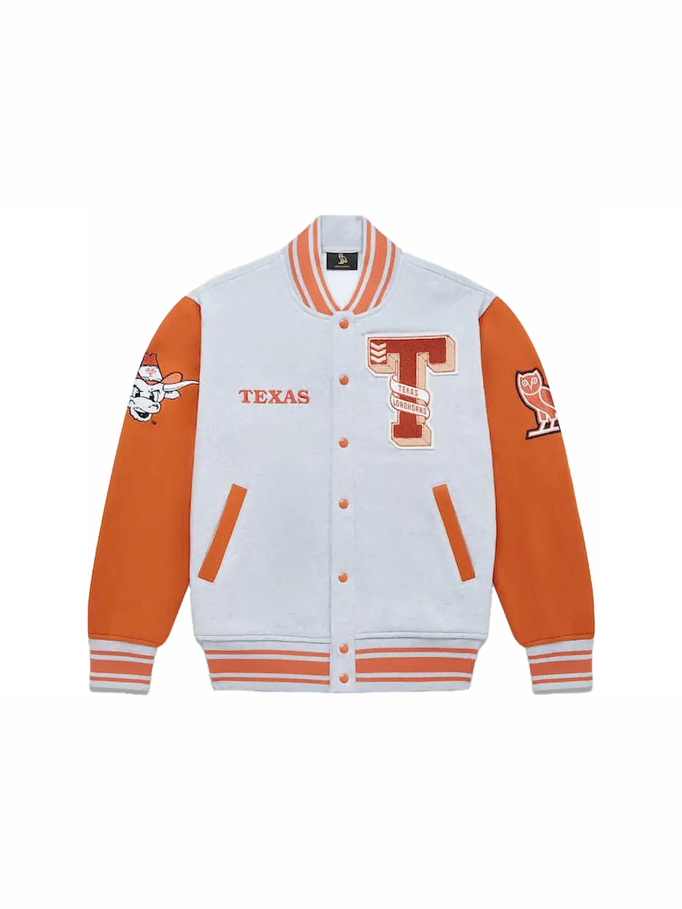 Мужская куртка-бомбер на флисе OVO x NCAA Texas Longhorns — изображение 1 из 2, серый
