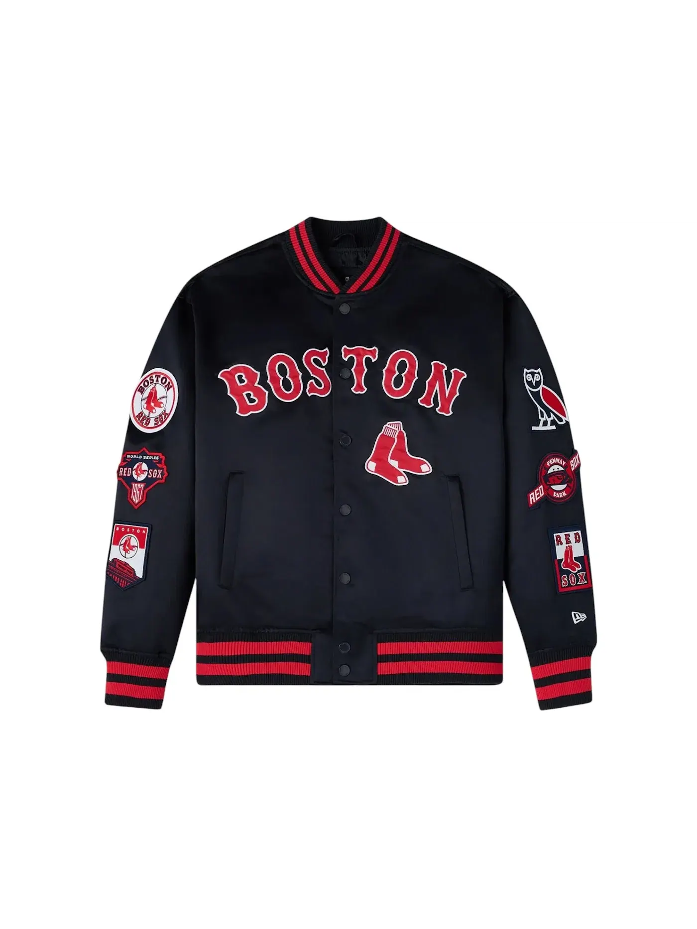 Мужская куртка-бомбер OVO x New Era MLB Boston Red Sox Varsity Jacket Navy — изображение 1 из 2