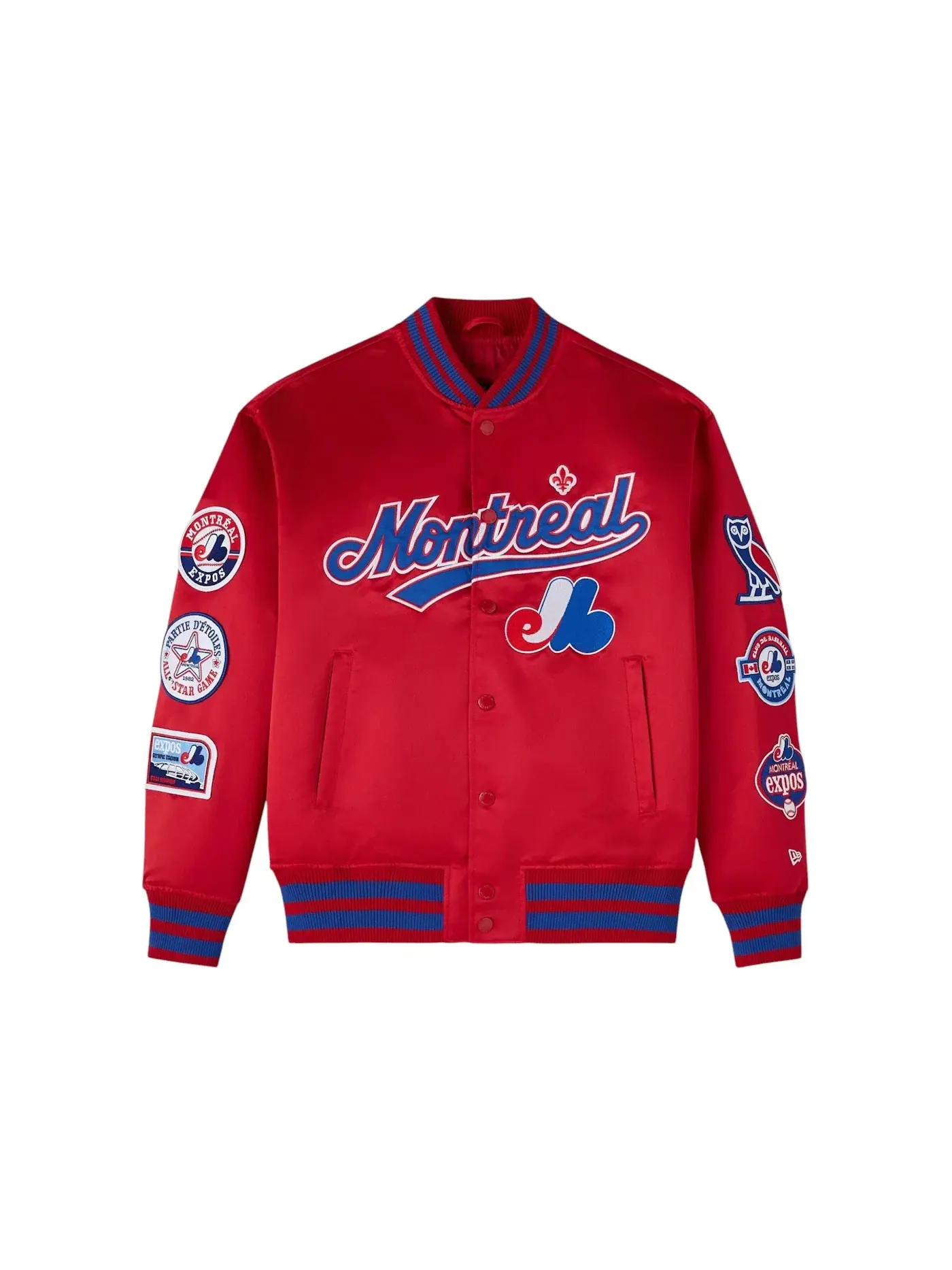 Мужская куртка-бомбер с принтом OVO New Era MLB Montreal Expos — изображение 1 из 2, красный
