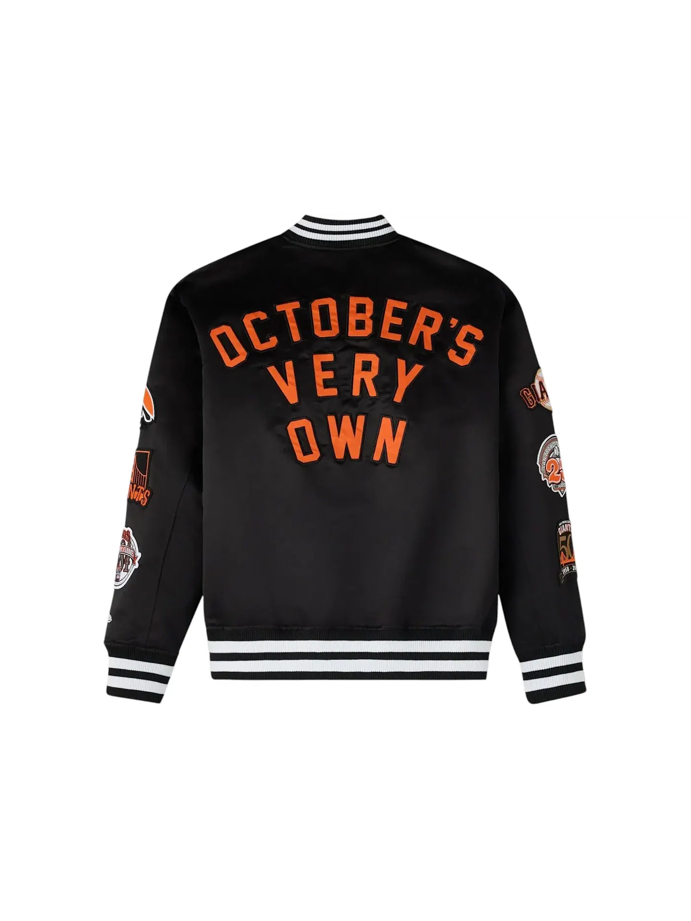 Мужская куртка-бомбер с принтом OVO x New Era MLB San Francisco Giants Varsity Jacket OVO — изображение 2 из 2, черный