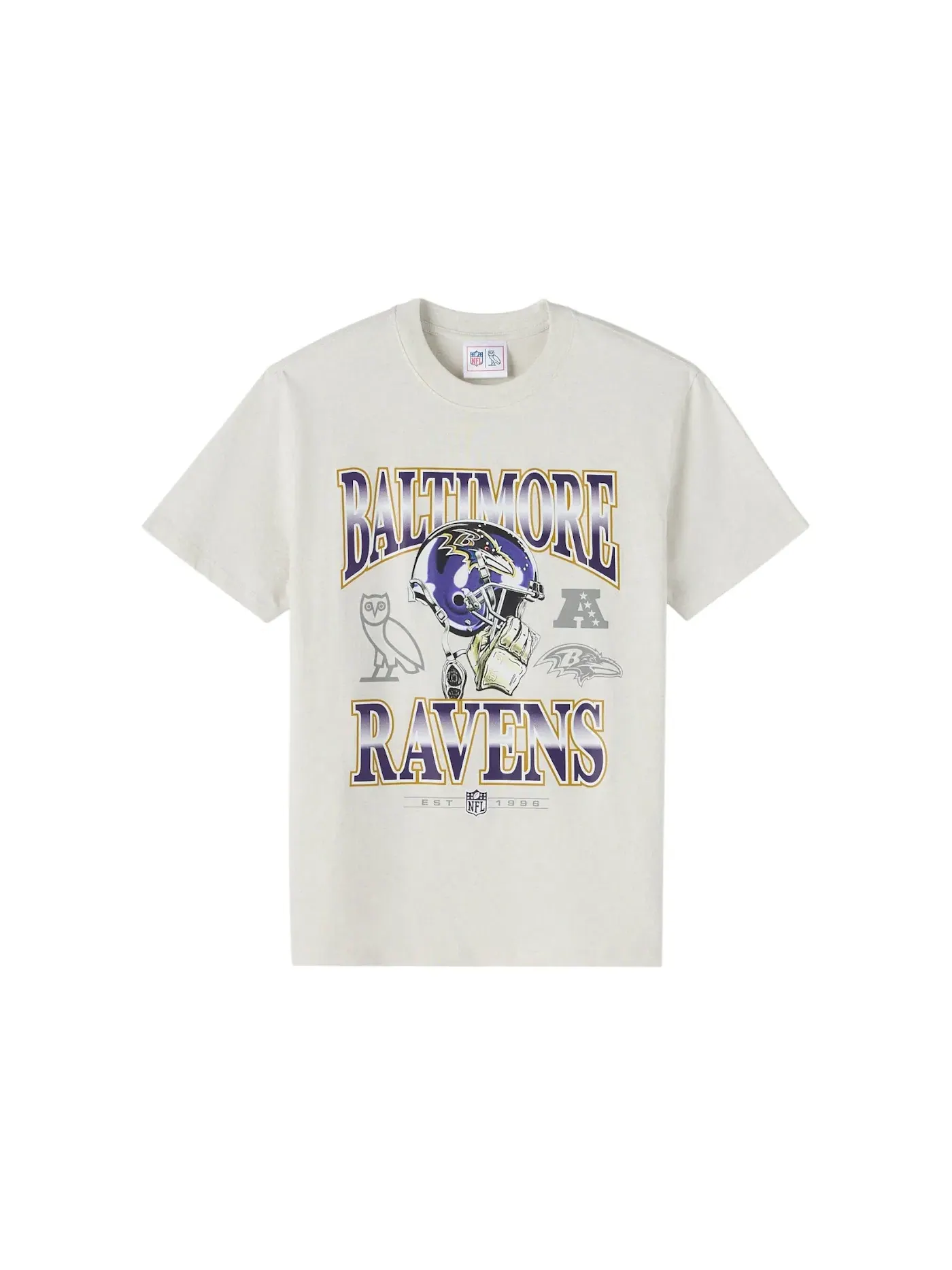 Мужская футболка с принтом OVO x NFL Baltimore Ravens Graphic Team T-Shirt — изображение 1 из 2, серый