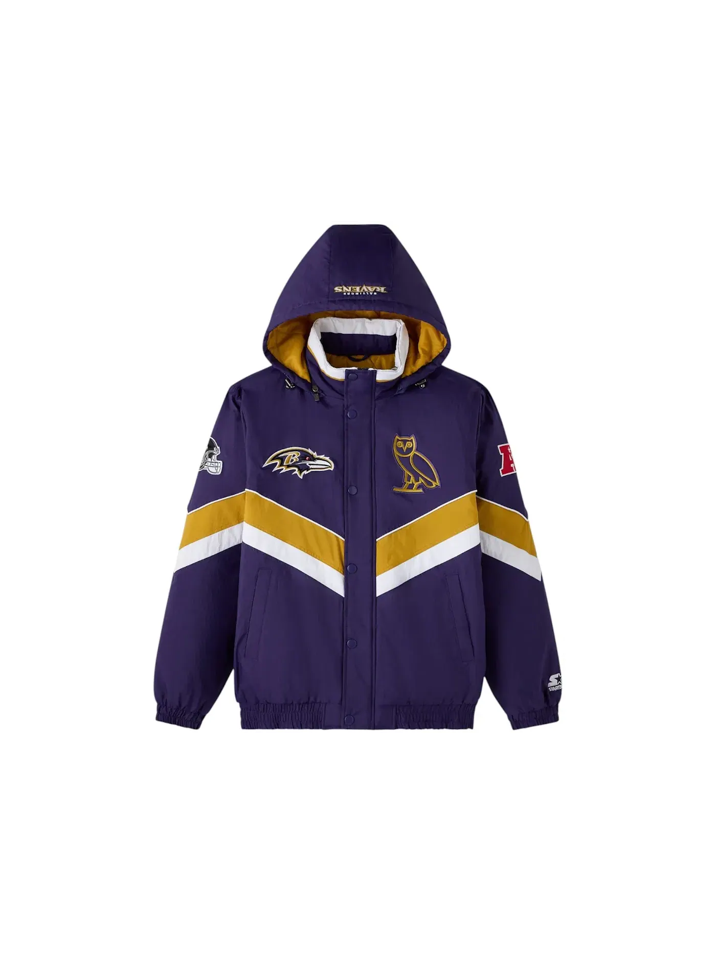 Мужская пуховая куртка с принтом OVO x NFL Baltimore Ravens Starter Sideline Puffer Jacket Purple — изображение 1 из 2