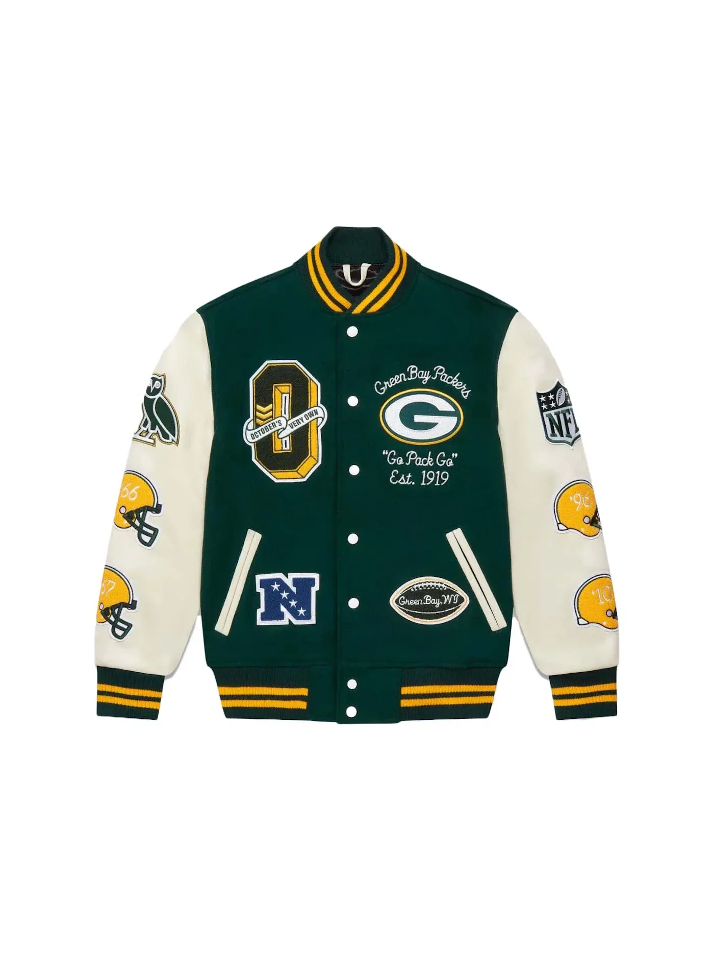 Мужская бомбер-куртка с дизайном Green Bay Packers бренда OVO — изображение 1 из 2, зеленый