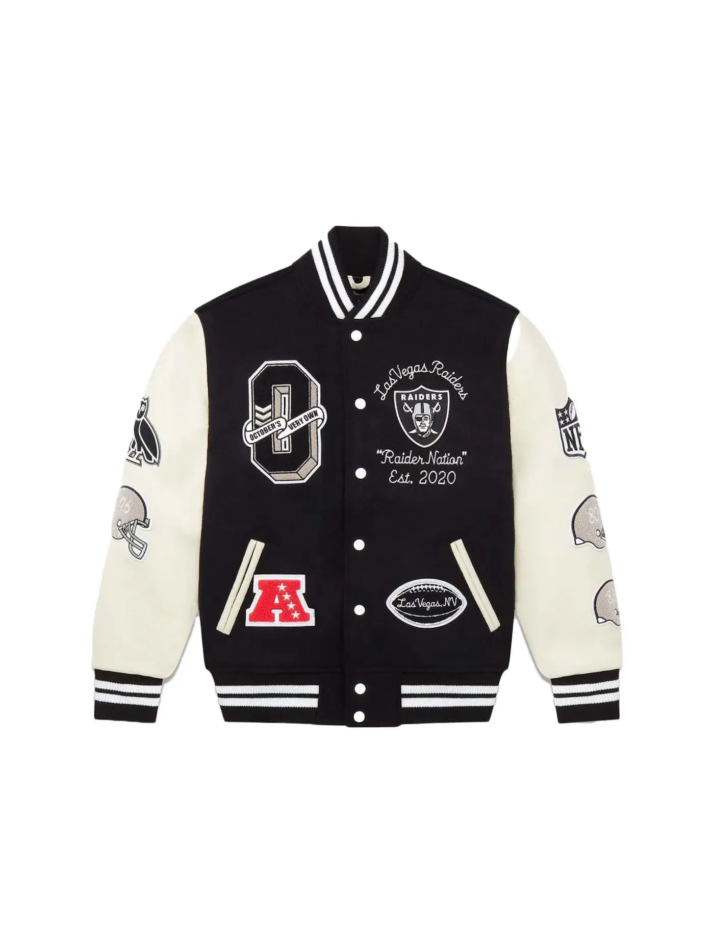 Мужская куртка-бомбер OVO NFL Las Vegas Raiders Varsity Jacket — изображение 1 из 2, черный