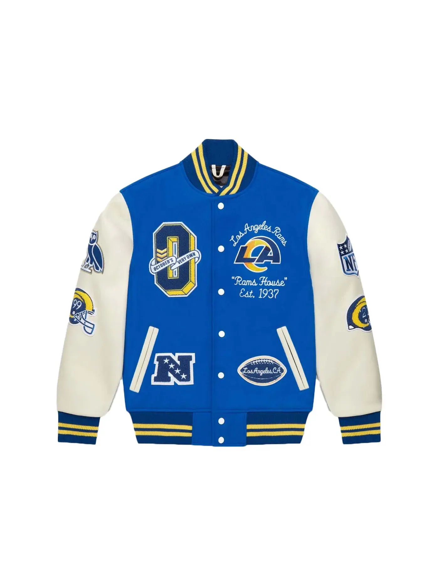 Мужская куртка-бомбер с принтом OVO x NFL Los Angeles Rams Varsity Jacket — изображение 1 из 2, синий