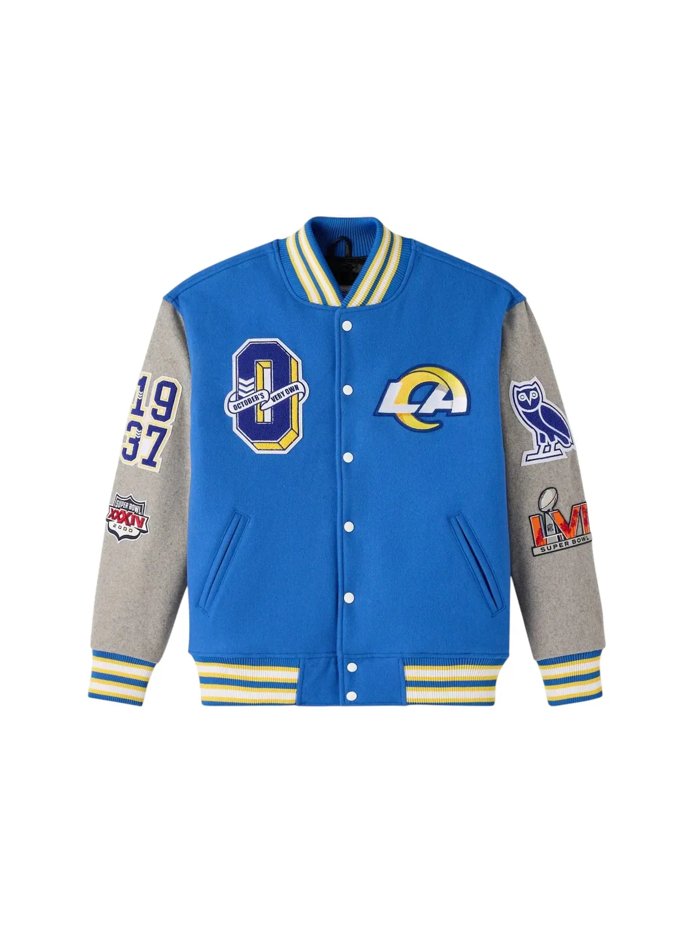 Мужская куртка-бомбер из шерсти OVO x NFL Los Angeles Rams Blue