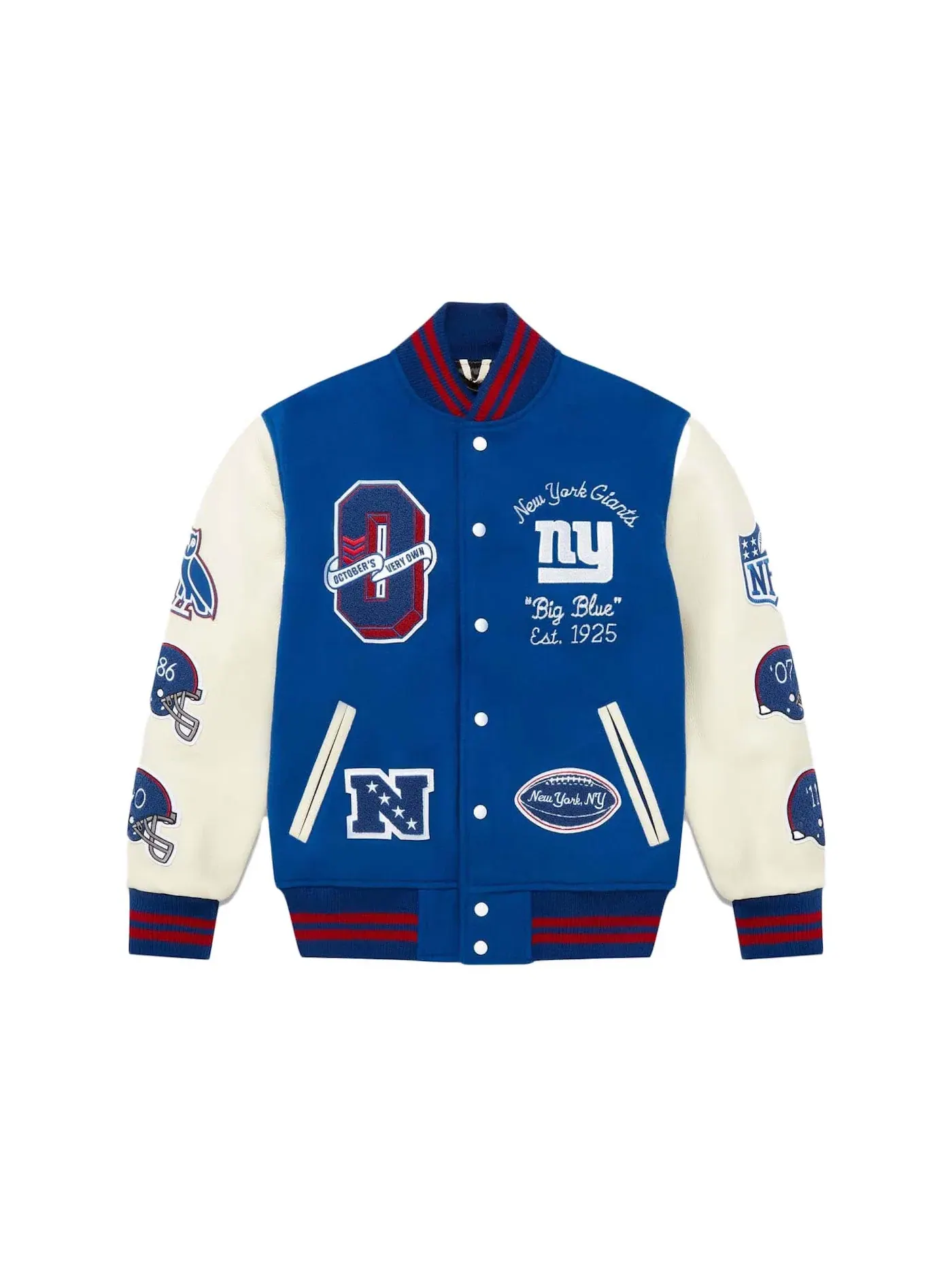 Мужская куртка-бомбер с принтом OVO x NFL New York Giants Varsity Jacket — изображение 1 из 2, синий