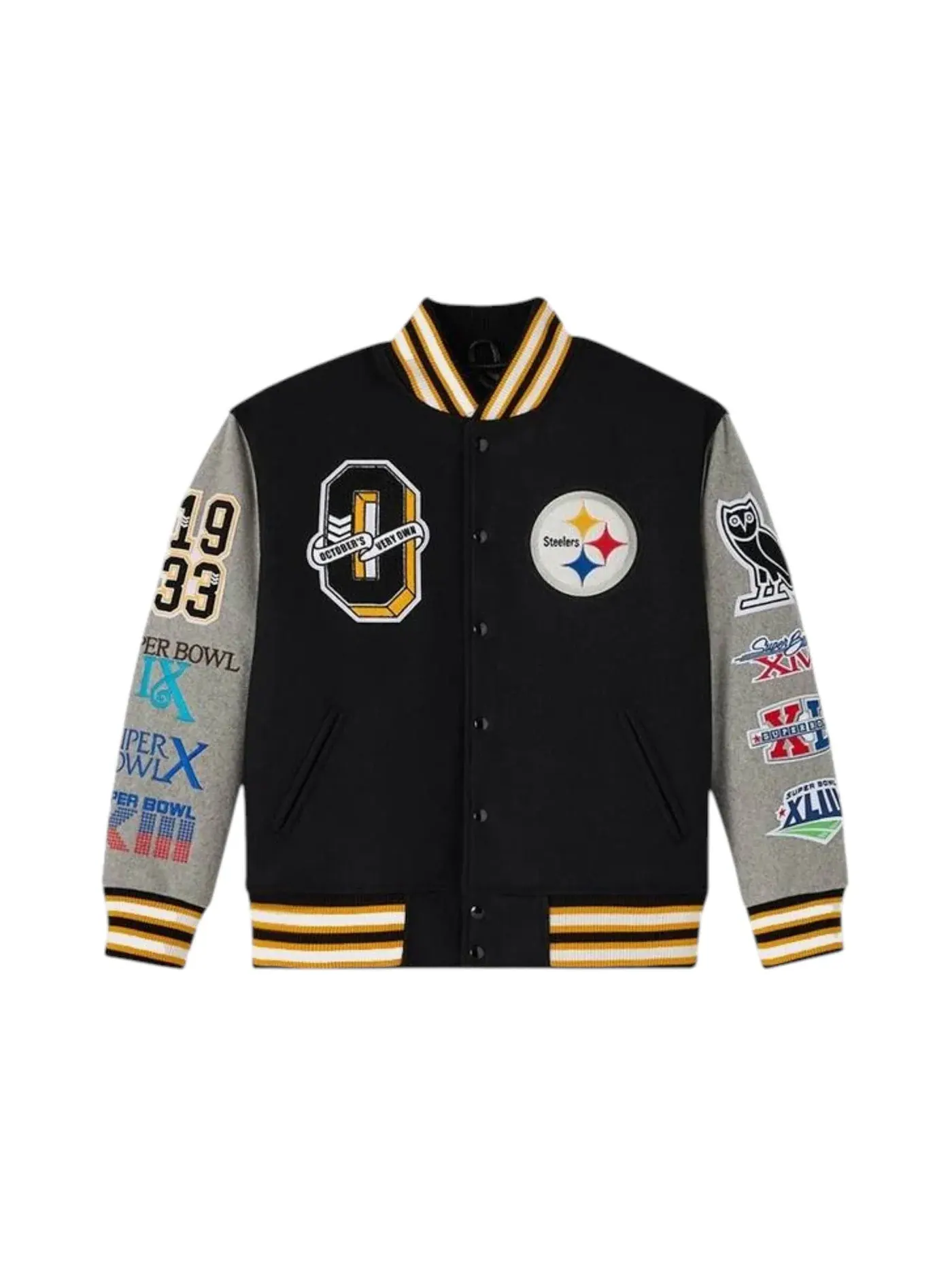 Мужская шерстяная куртка-бомбер OVO x NFL Pittsburgh Steelers Jacket — изображение 1 из 2, черный