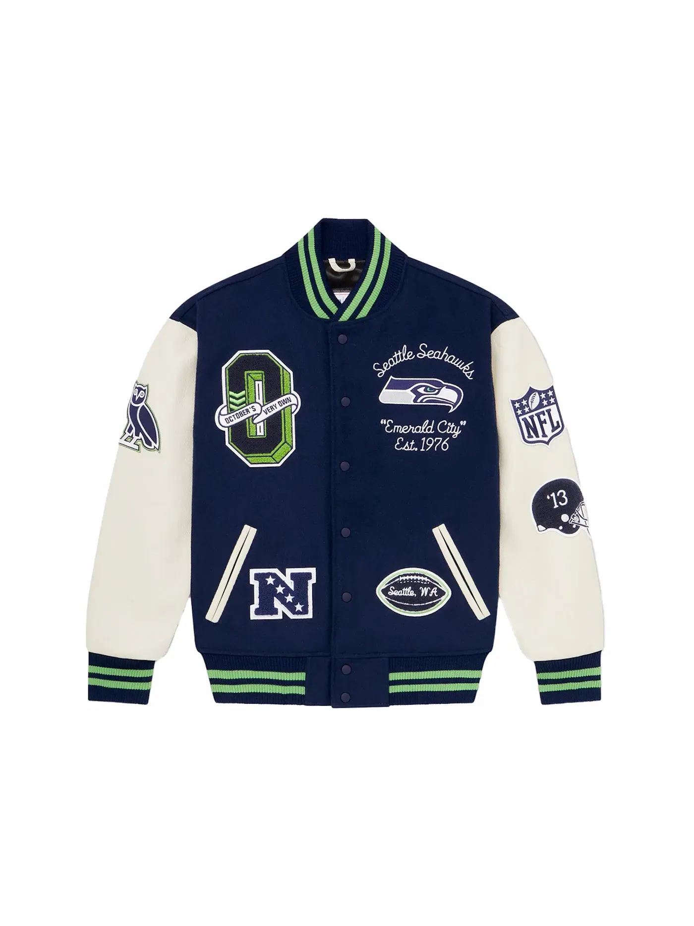 Мужская бомбер-куртка с принтом OVO x NFL Seattle Seahawks Jacket — изображение 1 из 2, синий