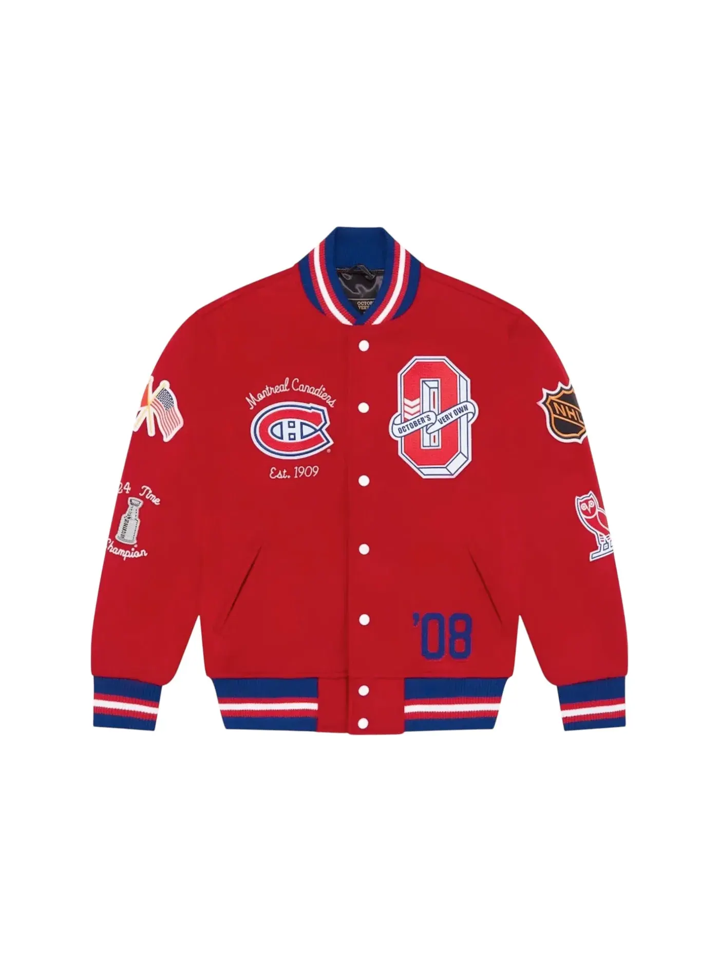 Мужская куртка-бомбер OVO x NHL Montreal Canadians Varsity Jacket — изображение 1 из 2, красный