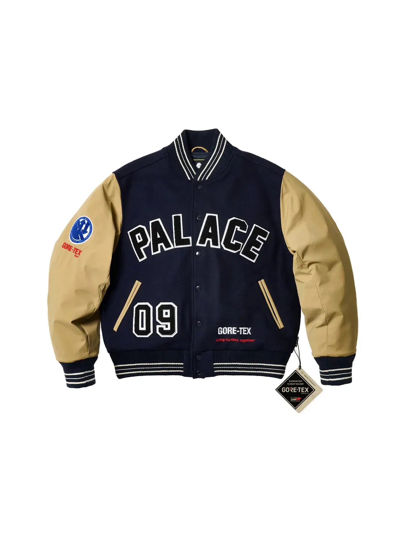 Мужская куртка-бомбер с технологией GORE-TEX Palace Going Further Varsity Jacket — изображение 1 из 3, темно-синий