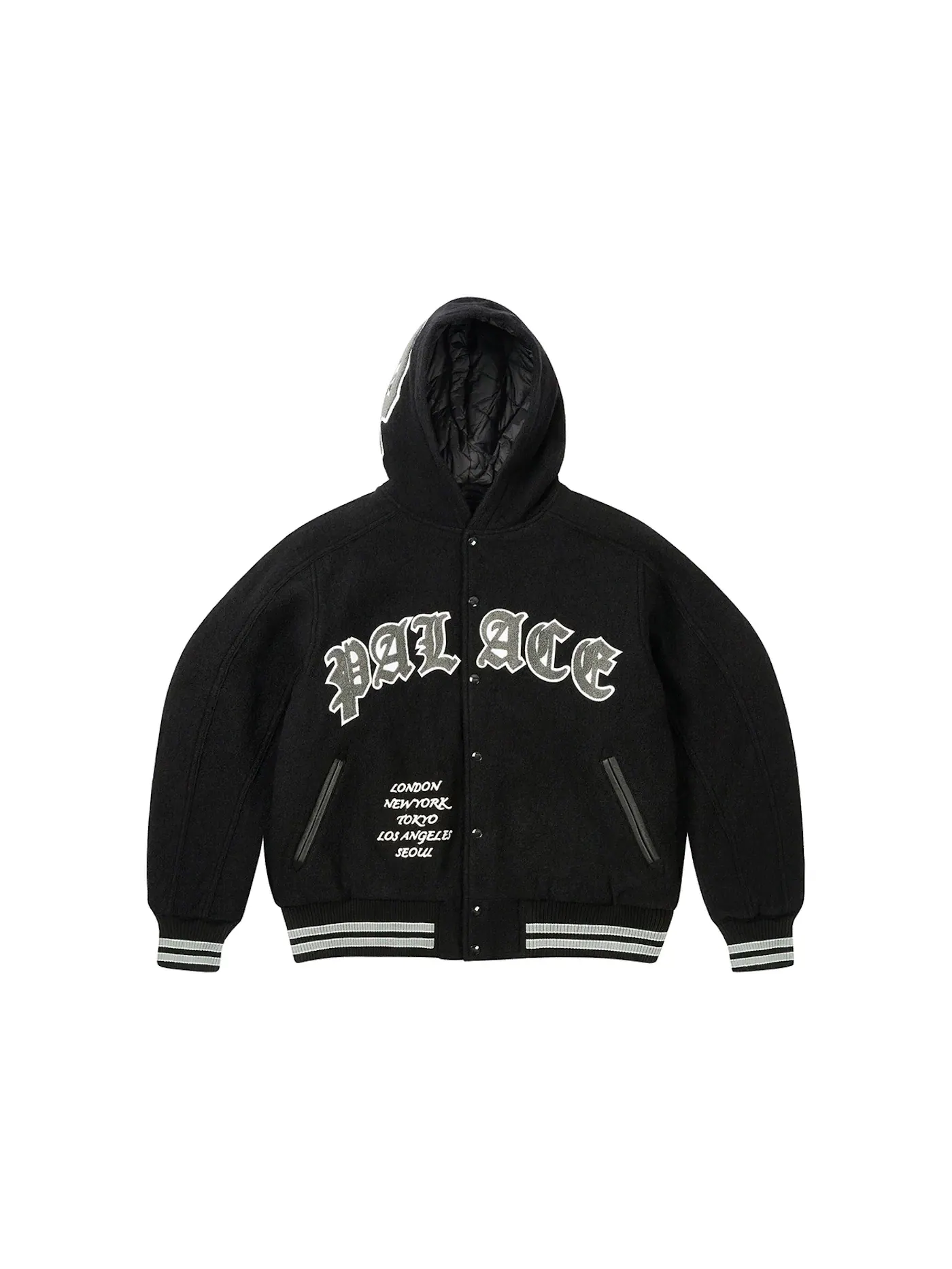 Мужская куртка-бомбер с капюшоном Palace Hooded Varsity Jacket — изображение 1 из 3, черный
