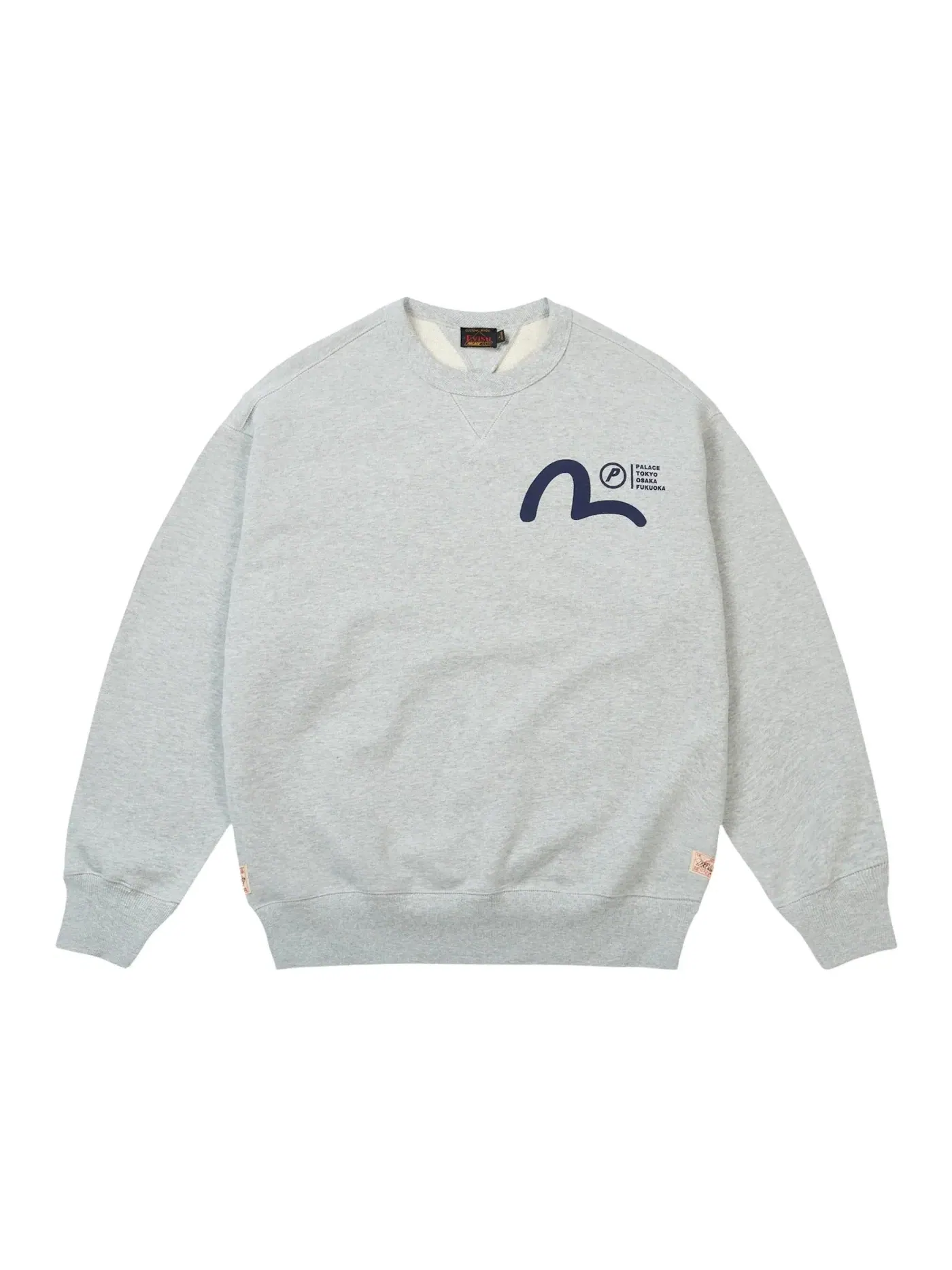 Мужской свитшот с принтом Palace Evisu Crew — изображение 2 из 2, серый