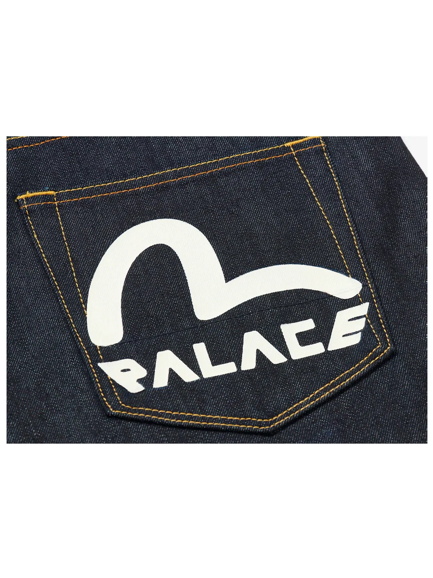 Мужские джинсовые шорты с длиной миди Palace x Evisu, Raw — изображение 3 из 3
