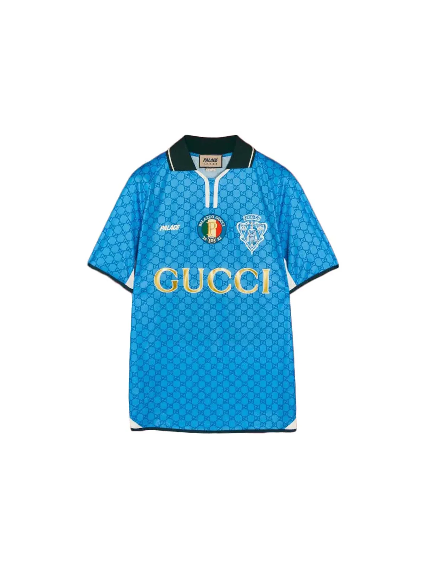 Женская футболка с принтом Palace x Gucci Printed All-Over GG Football Technical Jersey T-shirt — изображение 1 из 2, синий