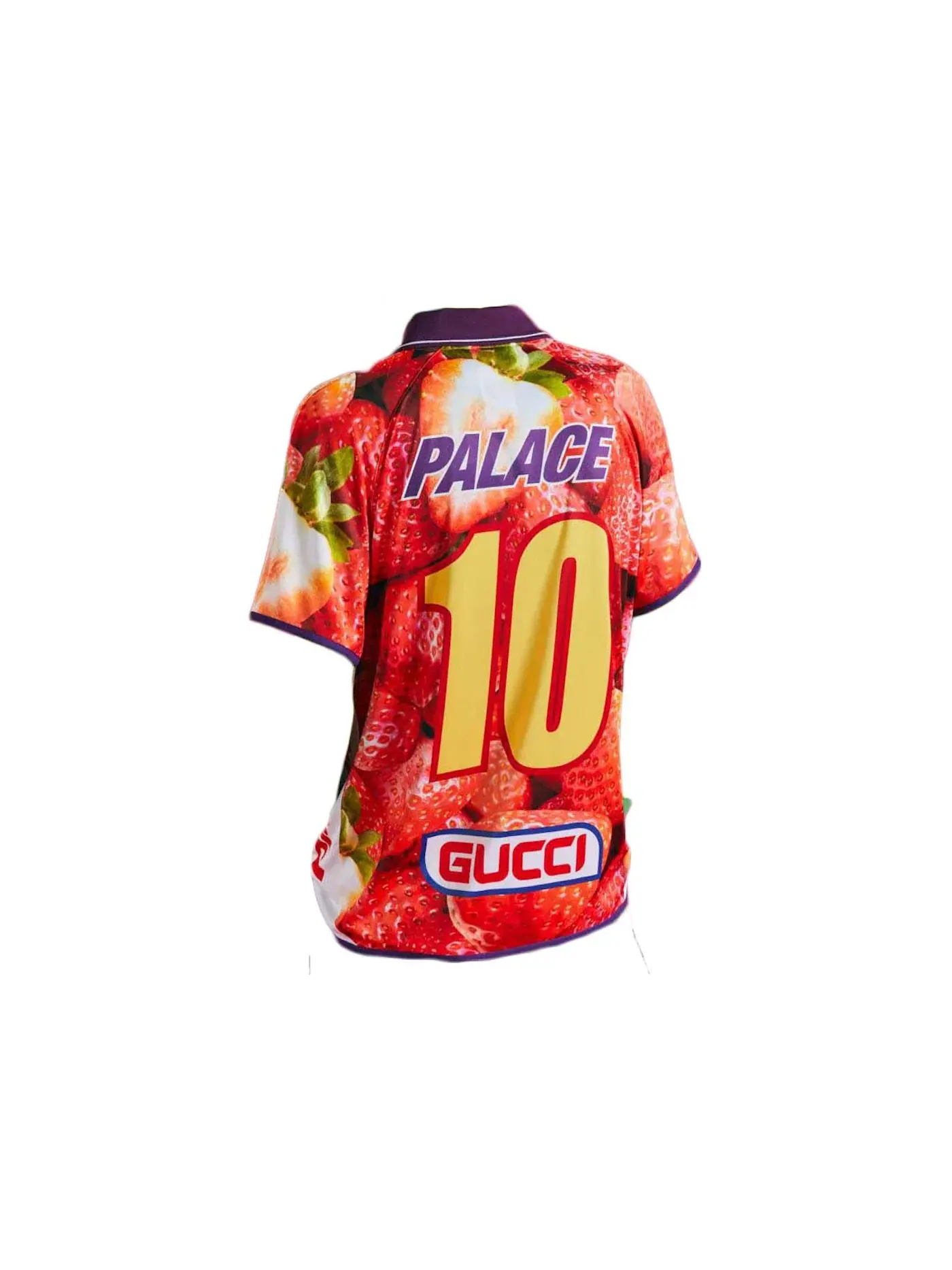 Мужская футболка с принтом Palace x Gucci Strawberry Print Technical Jersey Football T-shirt — изображение 2 из 2, красный