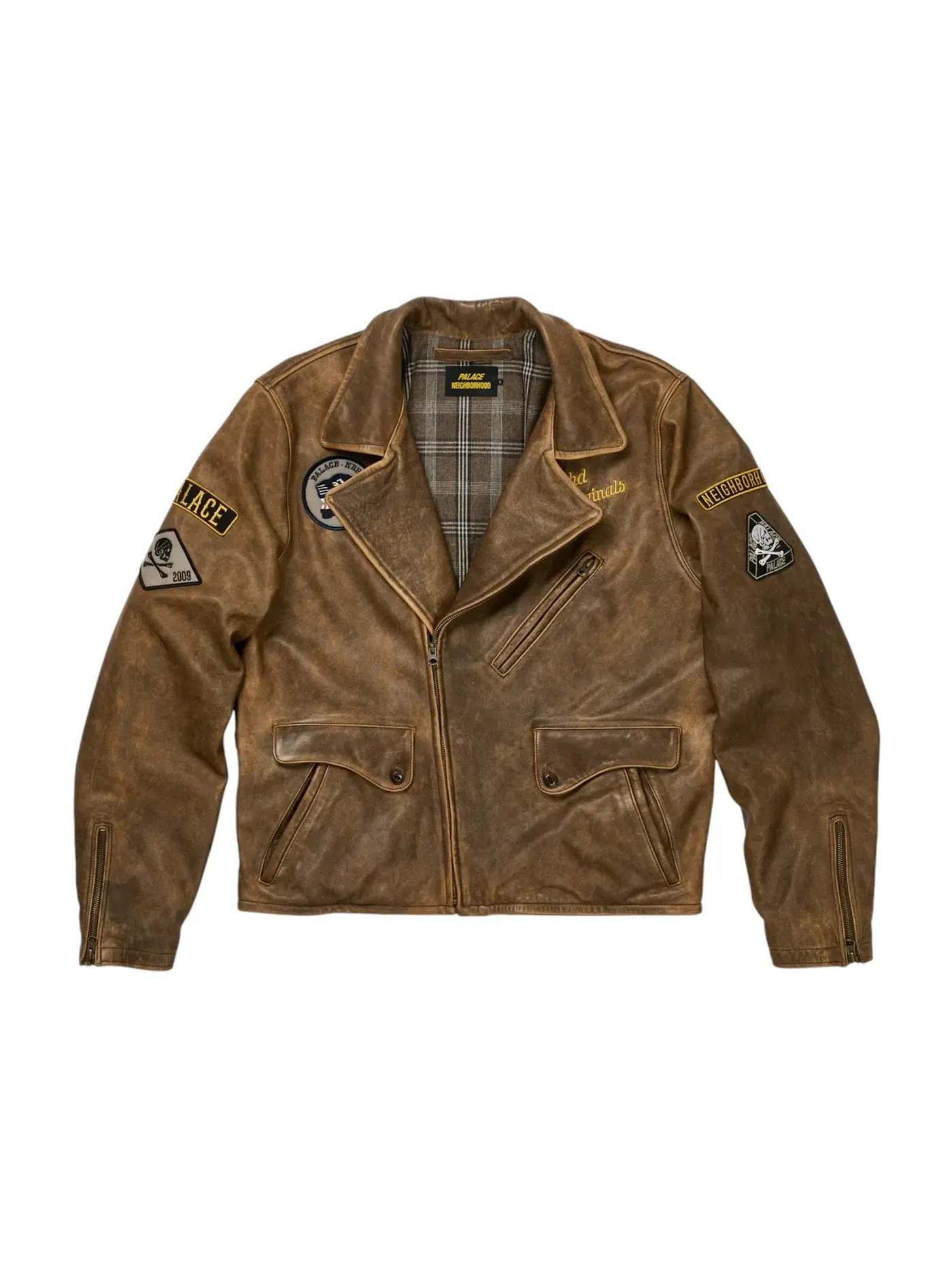 Мужская кожаная куртка-байкер Palace x Neighborhood Brown — изображение 1 из 2