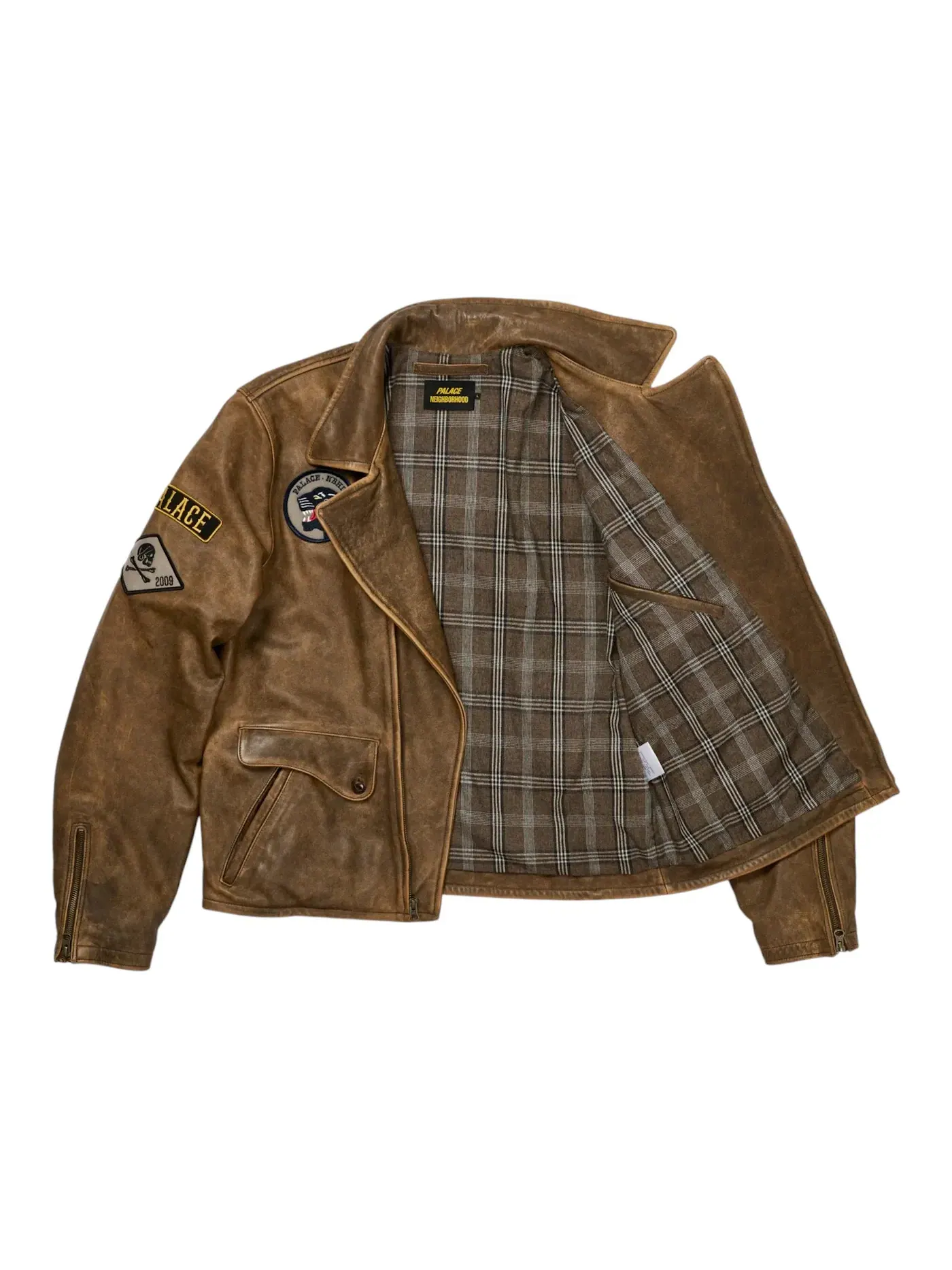 Мужская кожаная куртка-байкер Palace x Neighborhood Brown — изображение 2 из 2