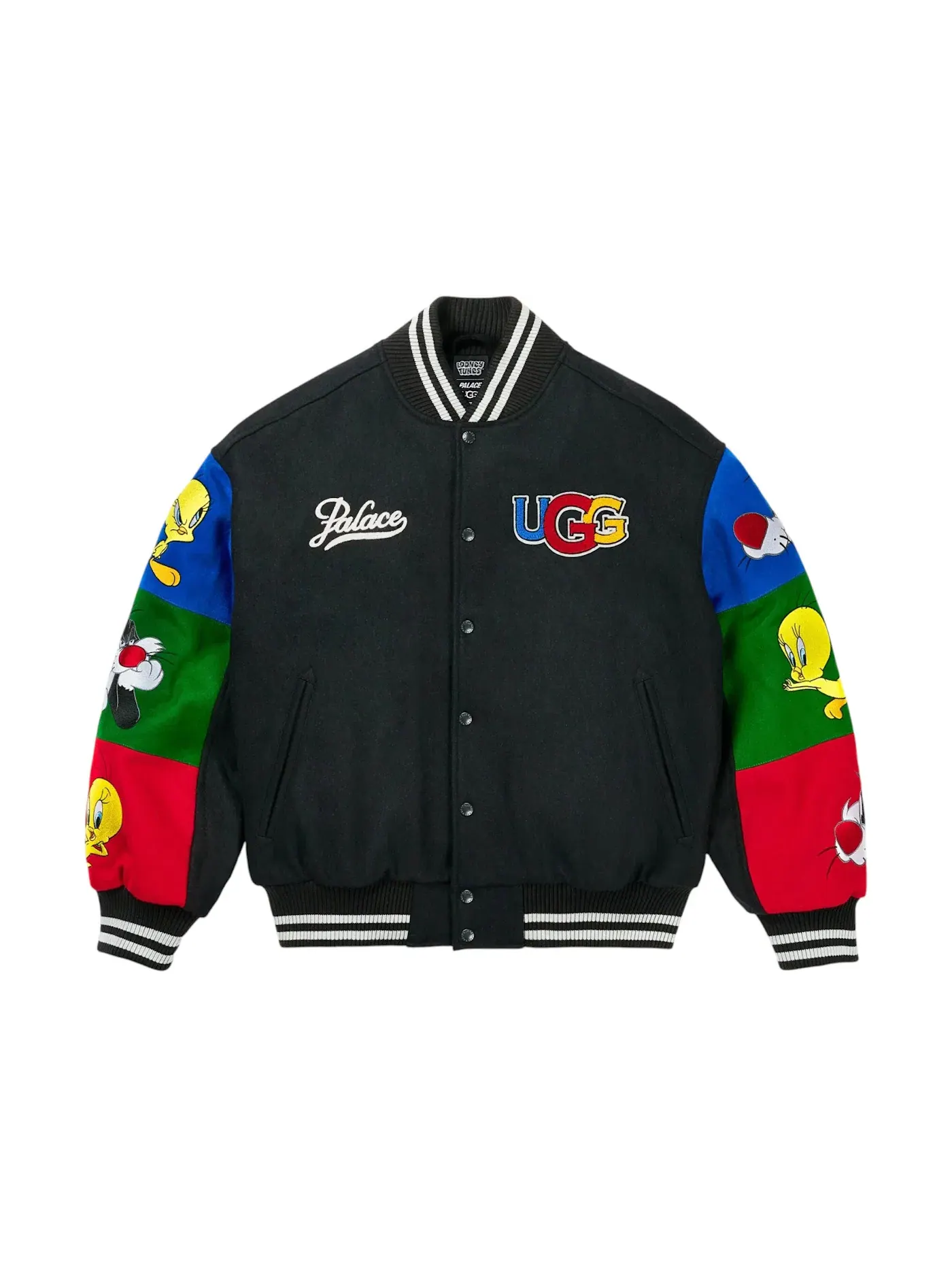 Мужская бомбер-куртка с принтом Palace x UGG Looney Tunes Varsity Jacket — изображение 1 из 2, черный