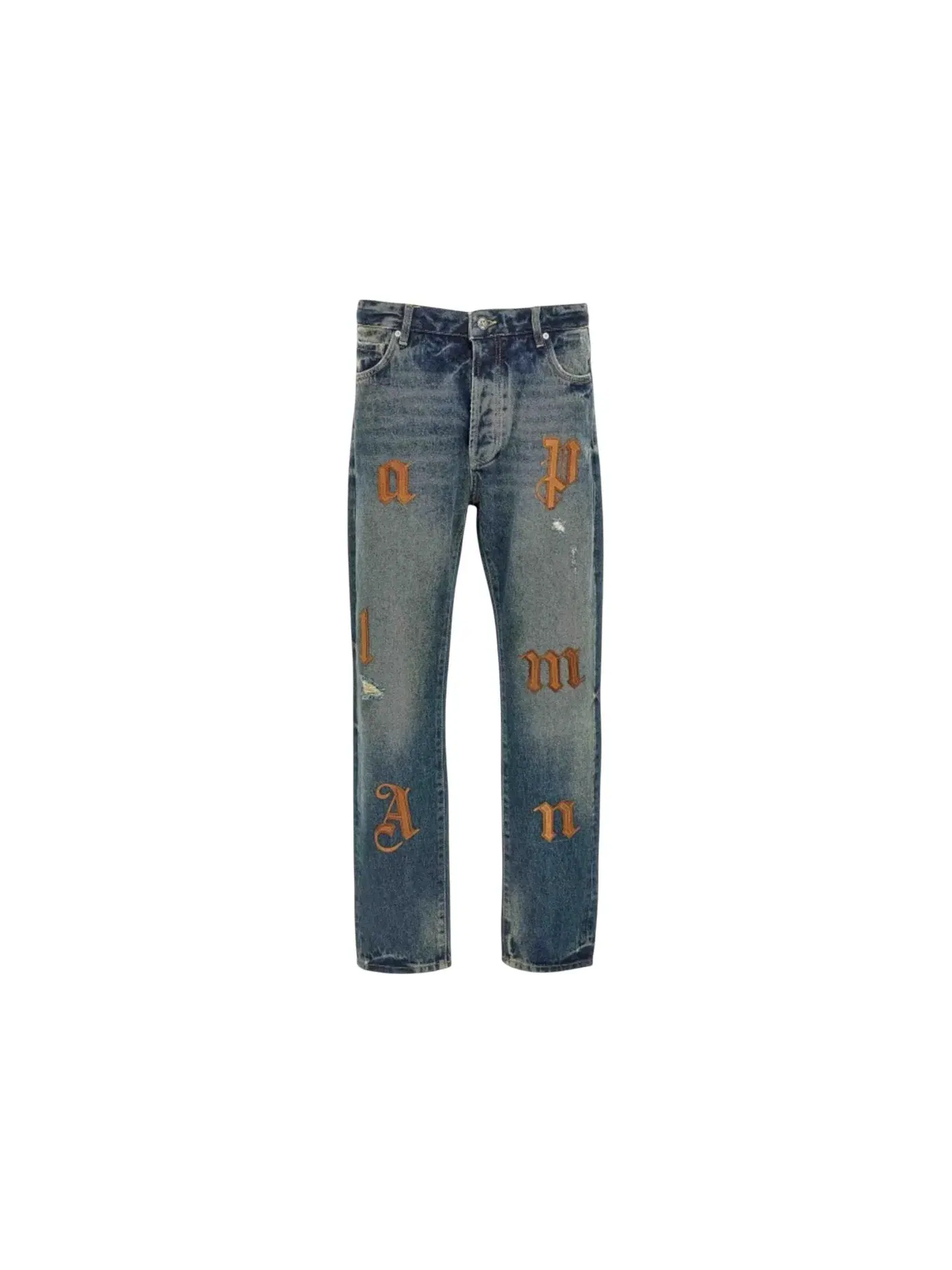 Мужские джинсы с принтом Jeans Palm Angels — изображение 1 из 2, синий/коричневый