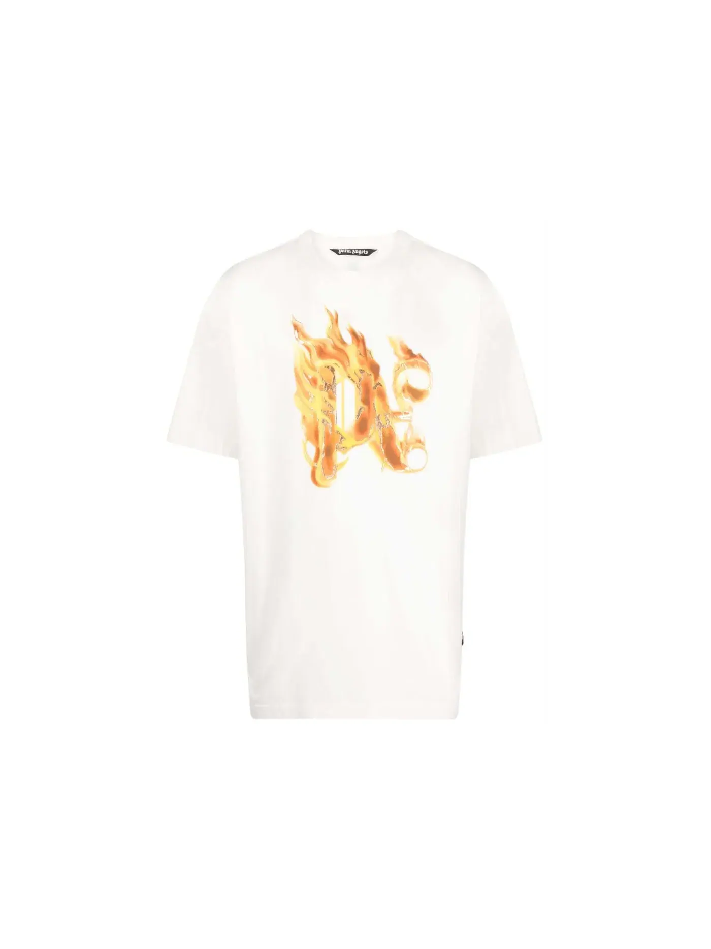 Мужская футболка с принтом Burning Monogram-Print T-Shirt Palm Angels — изображение 1 из 1, белый/оранжевый