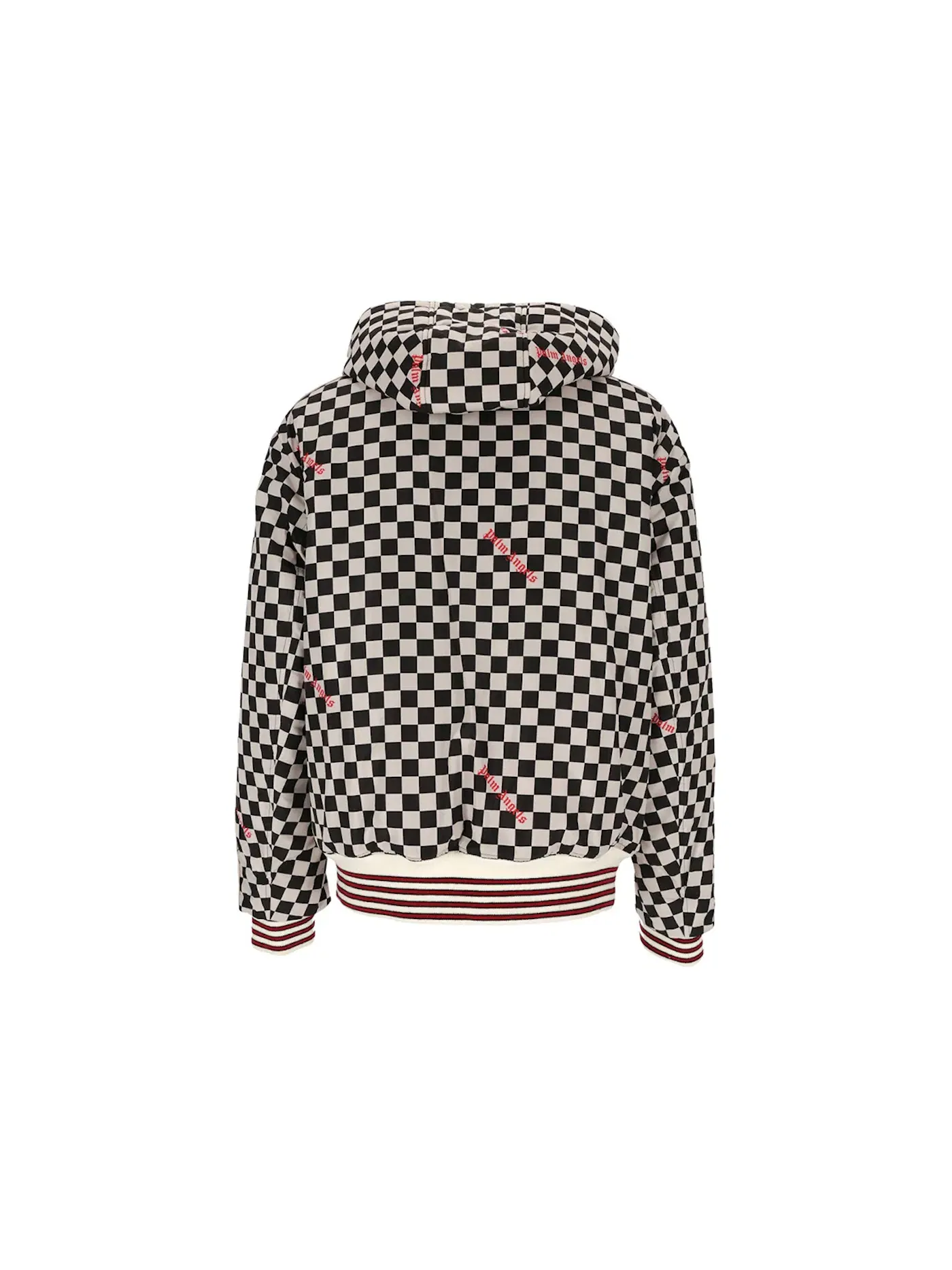 Мужская куртка пуховик с капюшоном Damier Puffed Hooded Jacket Palm Angels — изображение 2 из 2, черный/красный