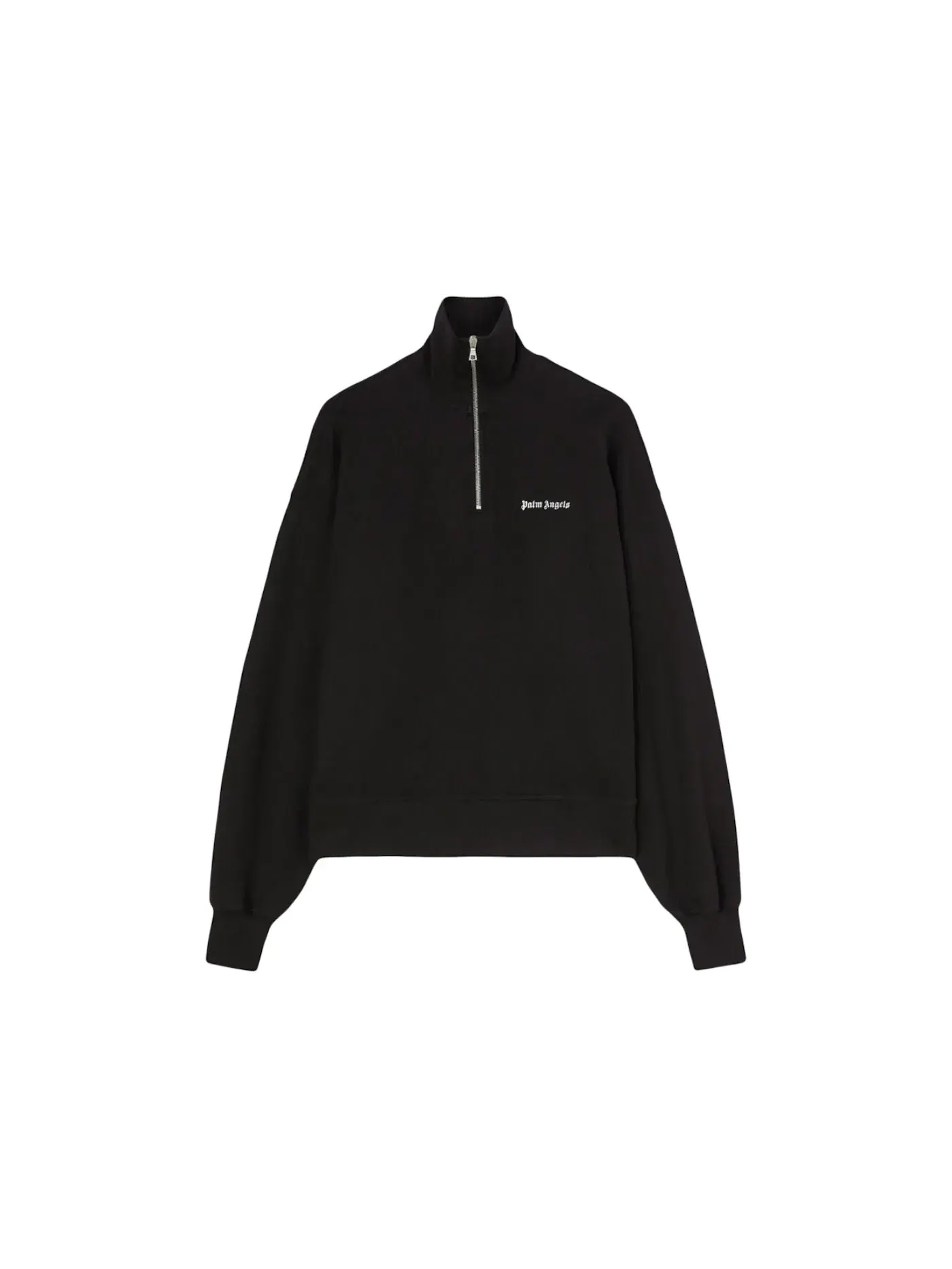 Мужской свитшот с принтом Palm Angels Logo-Embroidered Half-Zip Sweatshirt — изображение 1 из 1, черный