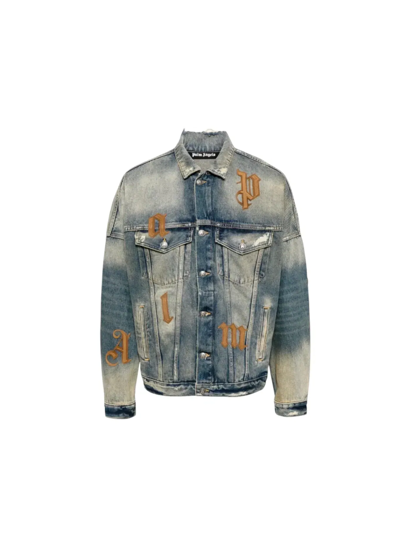 Мужская джинсовая куртка с принтом Logo Patch Palm Angels — изображение 1 из 2, синий/коричневый