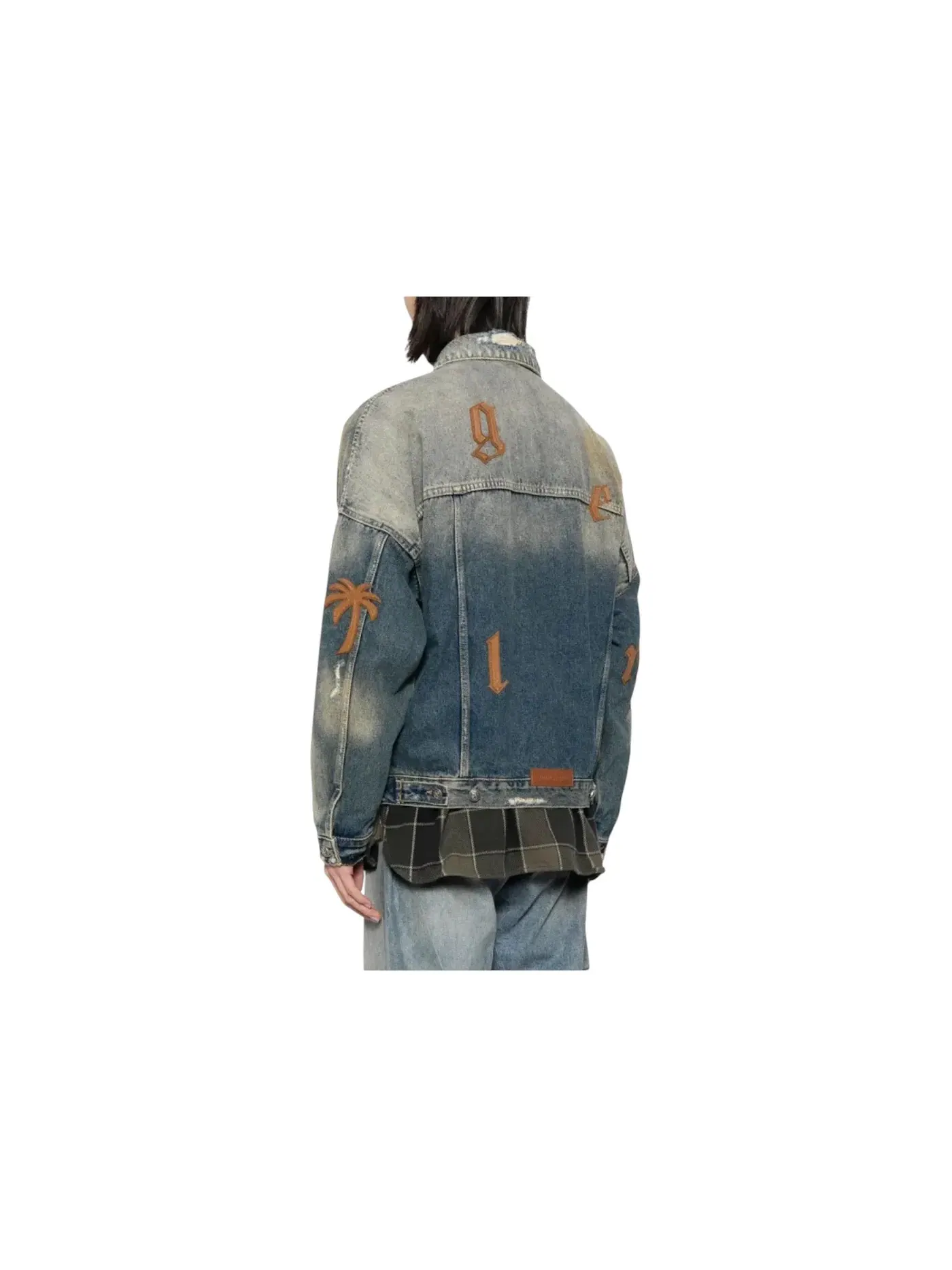 Мужская джинсовая куртка с принтом Logo Patch Palm Angels — изображение 2 из 2, синий/коричневый