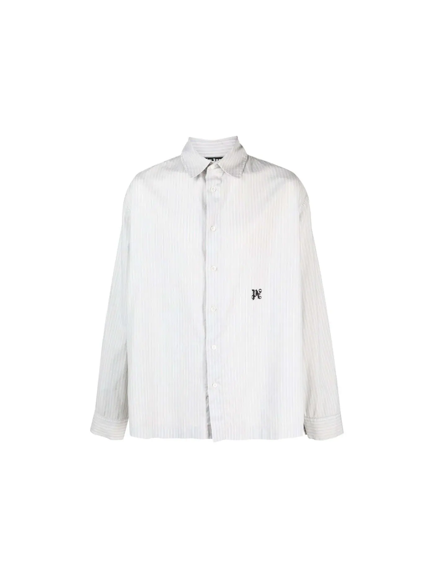 Мужская рубашка с принтом Monogram-Embroidered Striped Shirt Palm Angels — изображение 1 из 1, светлый синий
