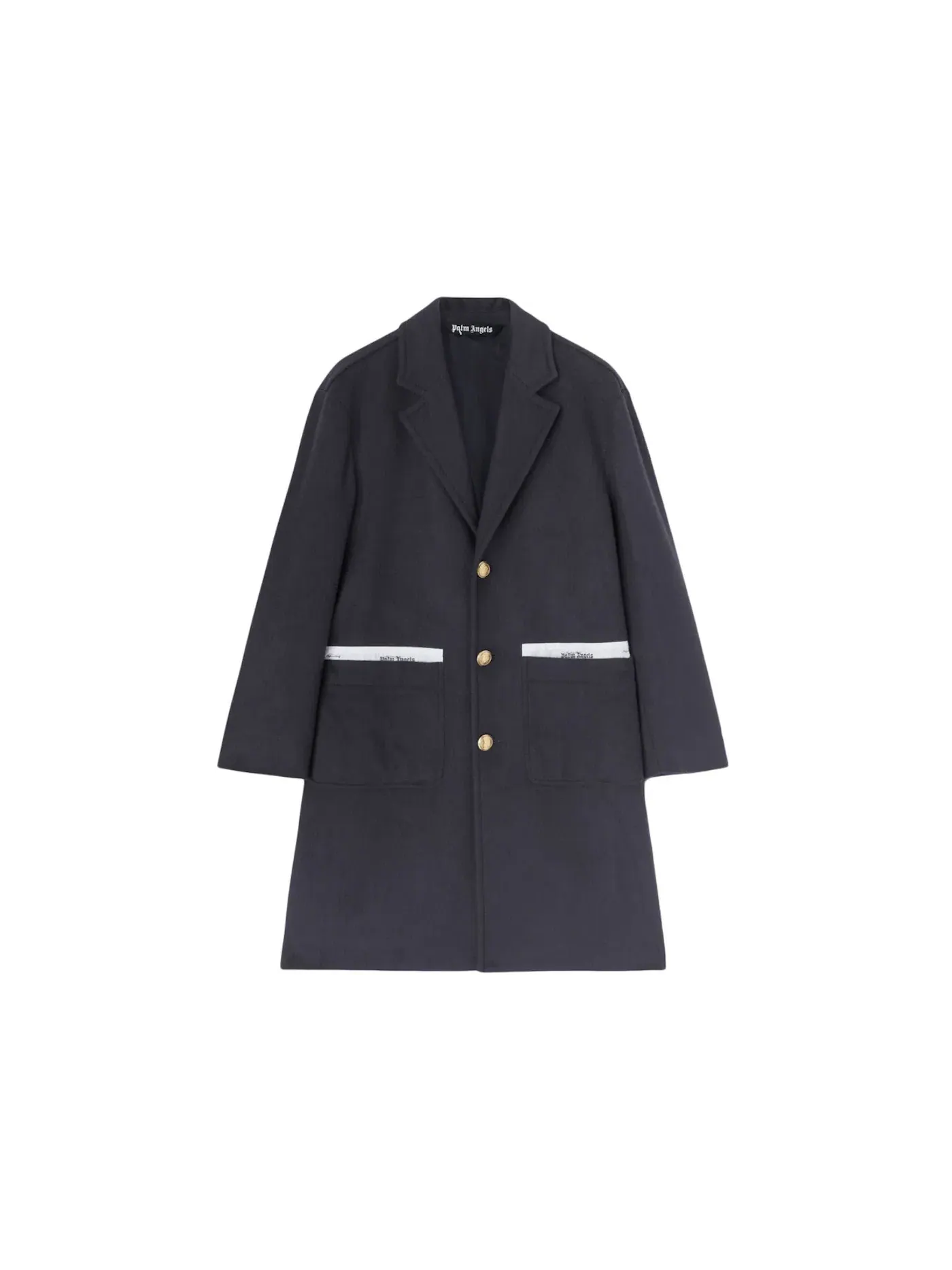 Мужское пальто с принтом Sartorial Tape Coat Palm Angels — изображение 1 из 1, темно-синий синий/-белый