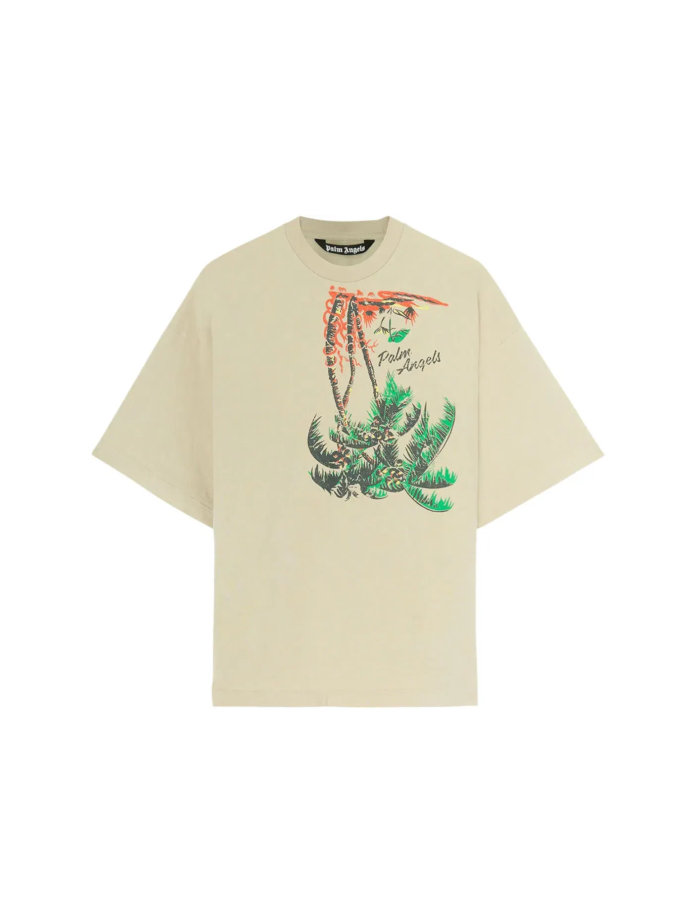 Мужская футболка с принтом Palm Angels Tee — изображение 1 из 1, бежевый/зеленый