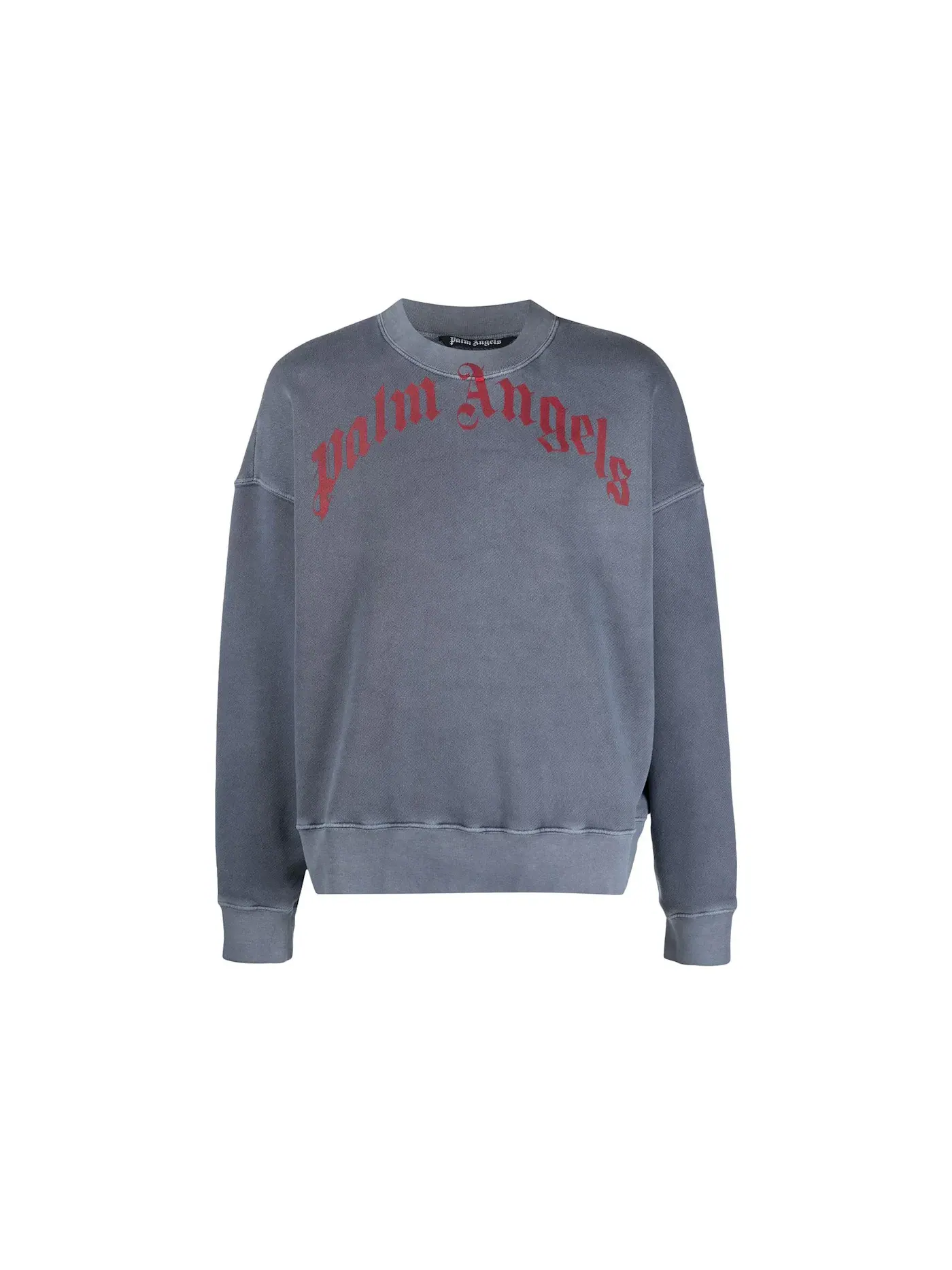 Мужской свитшот с длинным рукавом Vintage Wash Curved Logo Crewneck Palm Angels — изображение 1 из 1, темно-синий