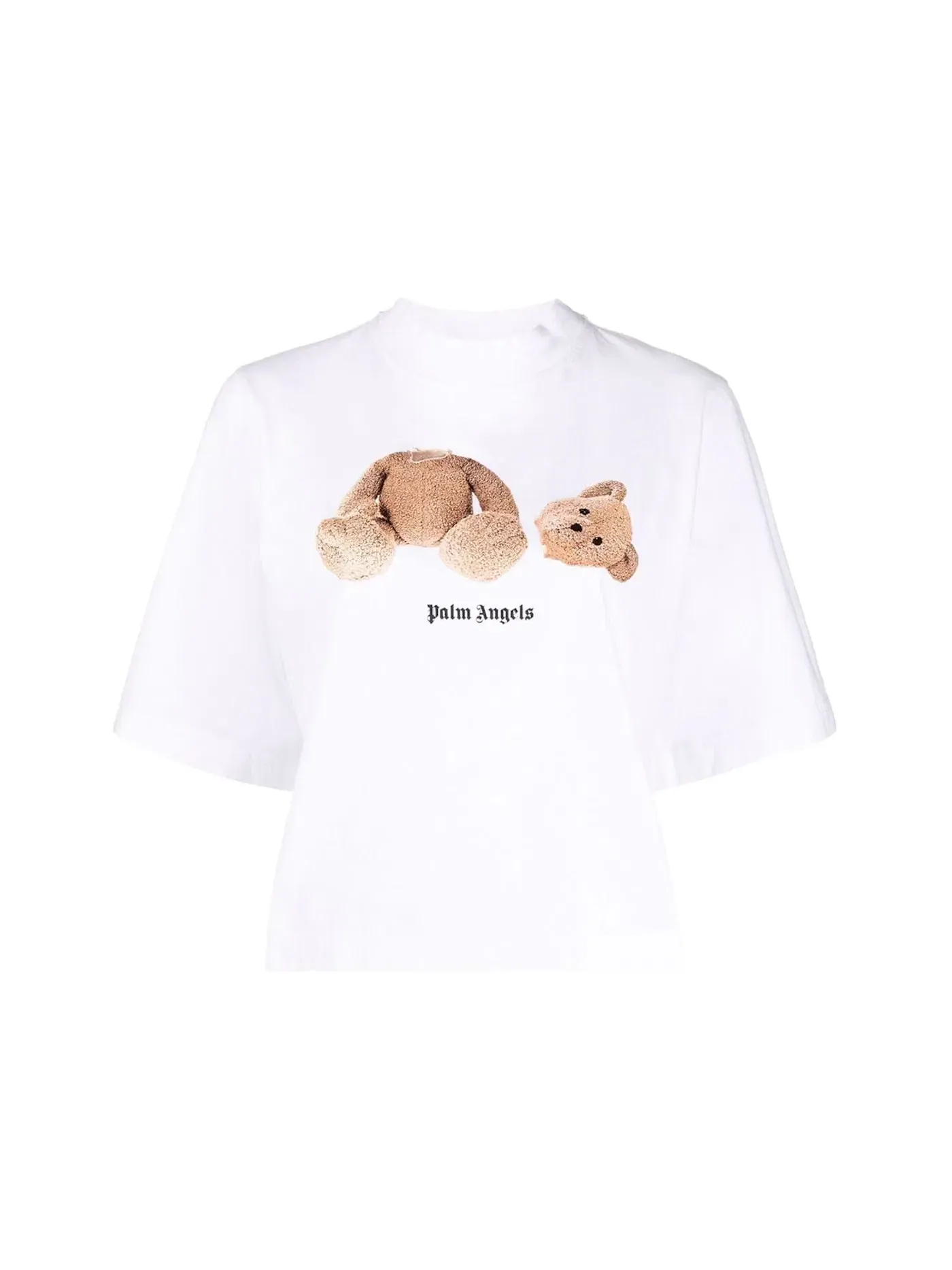 Женская футболка укороченная Bear Palm Angels — изображение 1 из 2, белый/коричневый