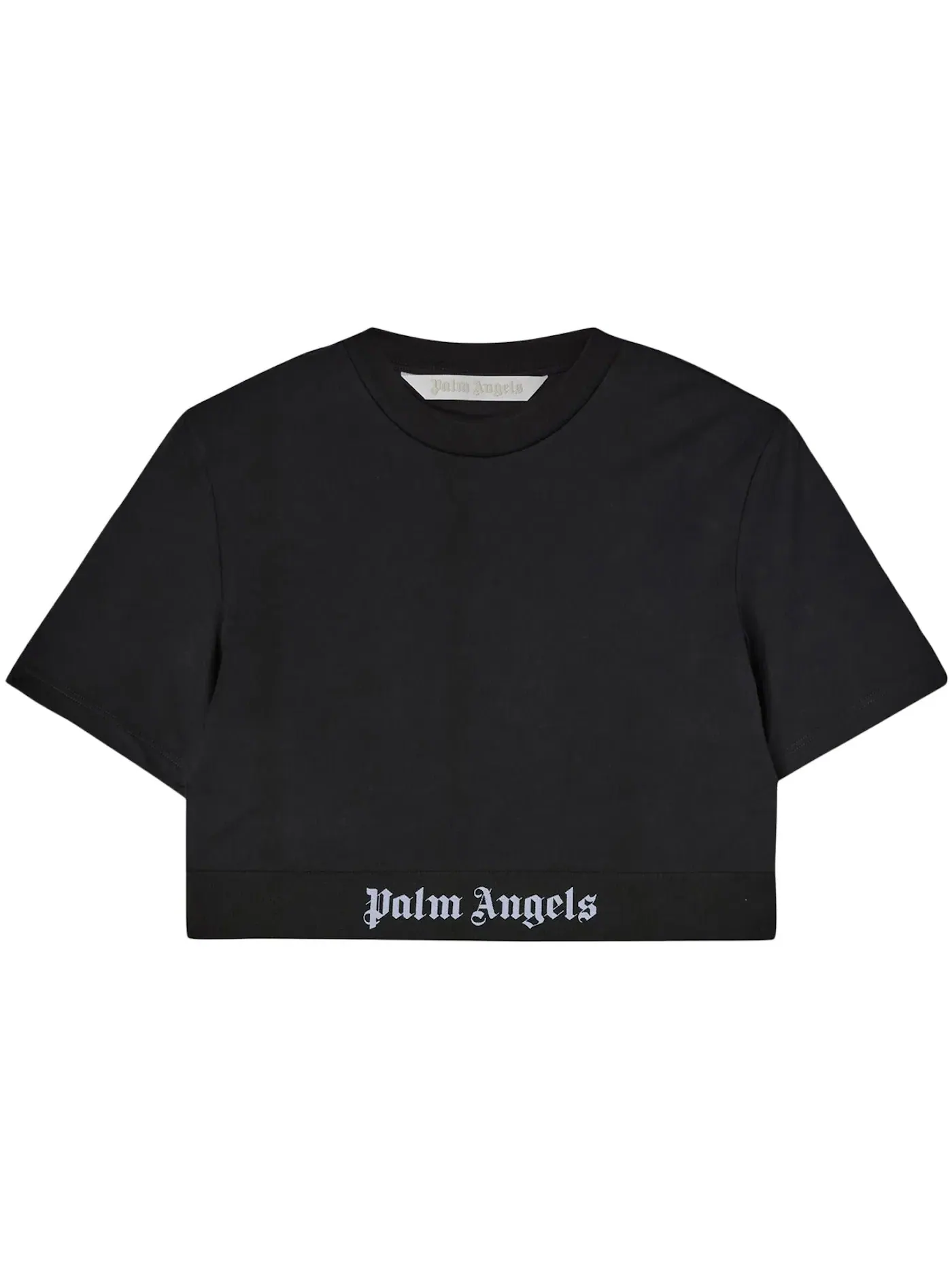 Женская футболка укороченная с принтом Logo Tape Palm Angels — изображение 1 из 1, черный/белый