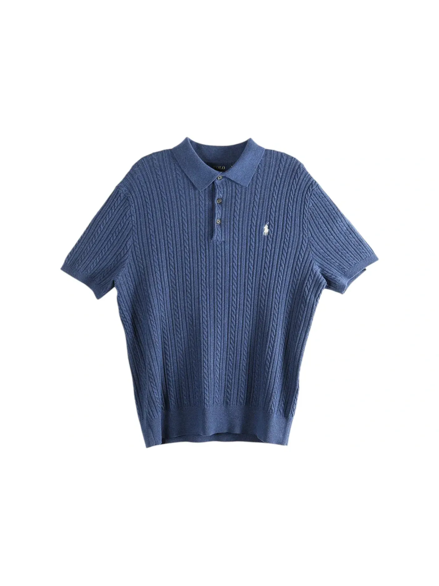 Мужской джемпер с коротким рукавом Featherweight Cable Knit 3-Button Placket Polo Ralph Lauren — изображение 1 из 1