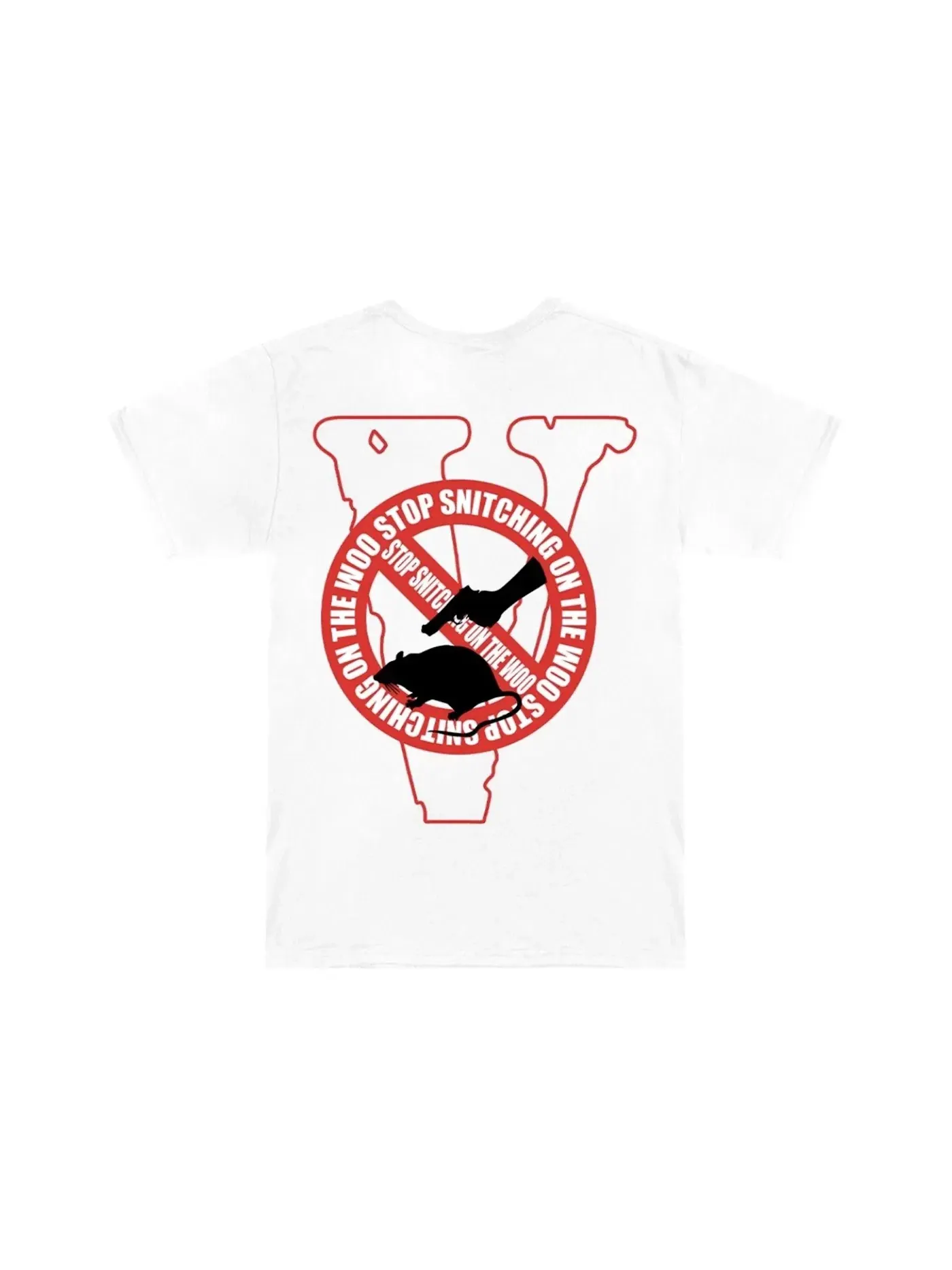 Мужская футболка с принтом Pop Smoke x Vlone Stop Snitching T-Shirt Pop Smoke — изображение 1 из 2, белый/красный