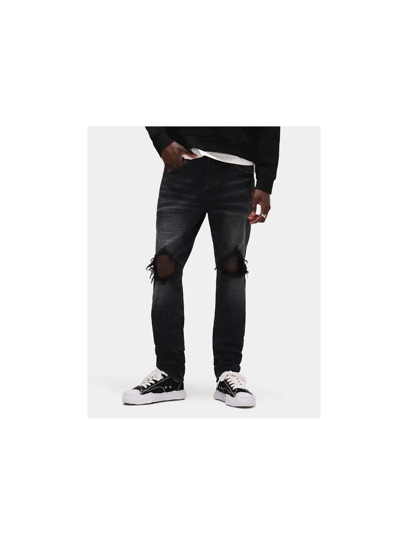 Мужские джинсы с потертостями Jean Purple Brand — изображение 1 из 2, черный
