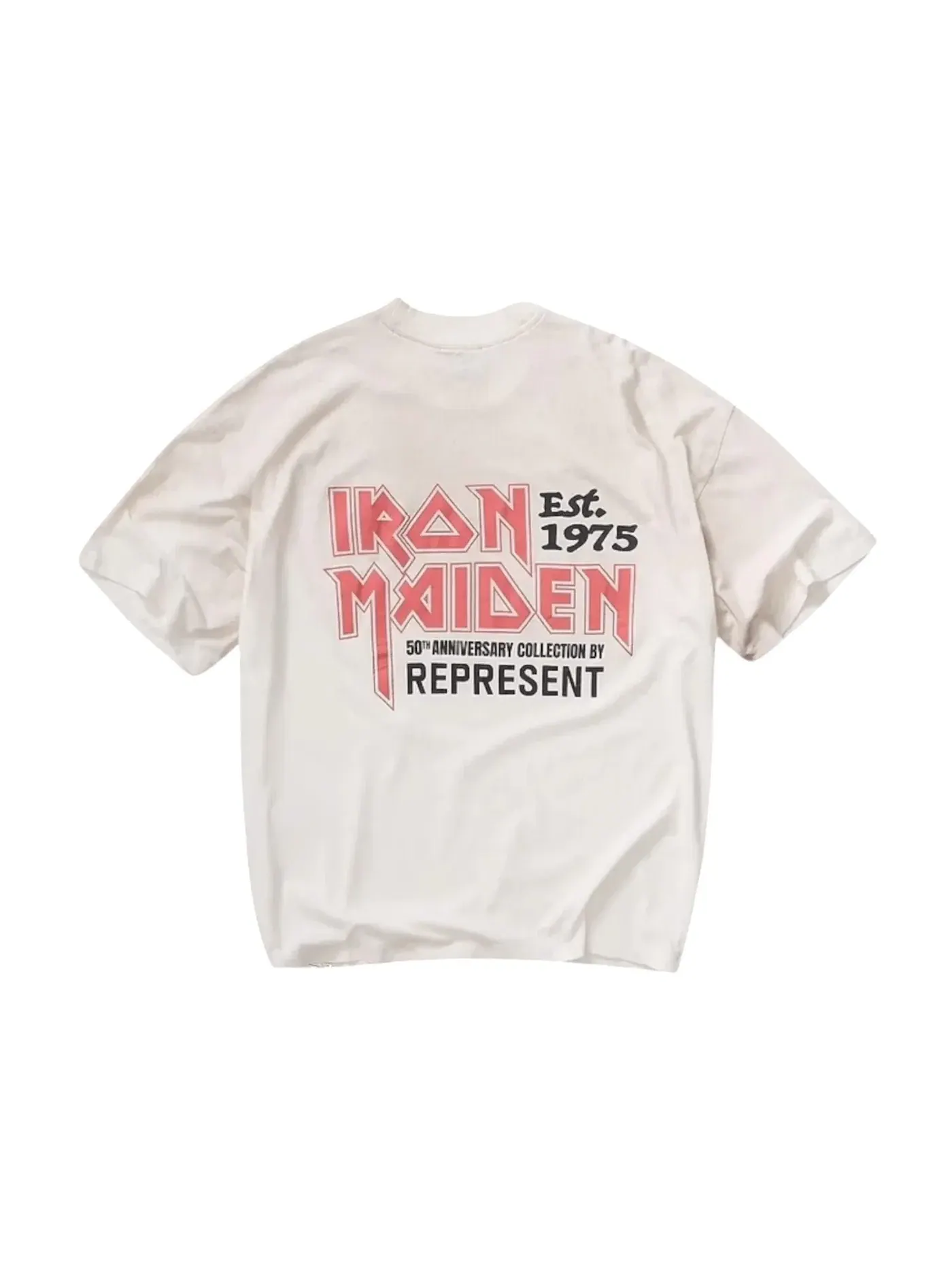 Мужская футболка с принтом Iron Maiden Anniversary Represent, Washed Ecru — изображение 2 из 2