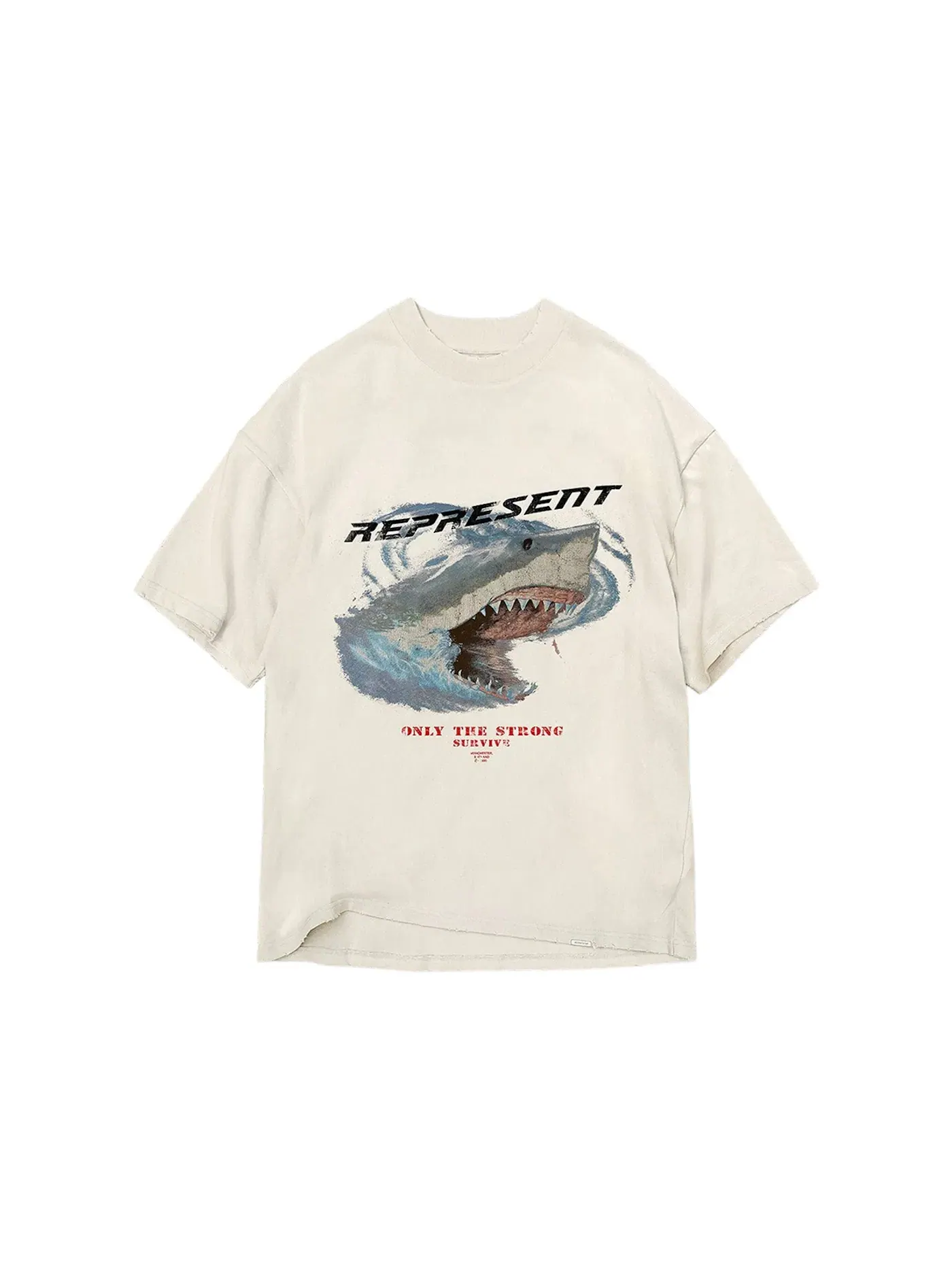 Мужская футболка с принтом Only The Strong Survive Shark Represent — изображение 1 из 1, винтажный белый