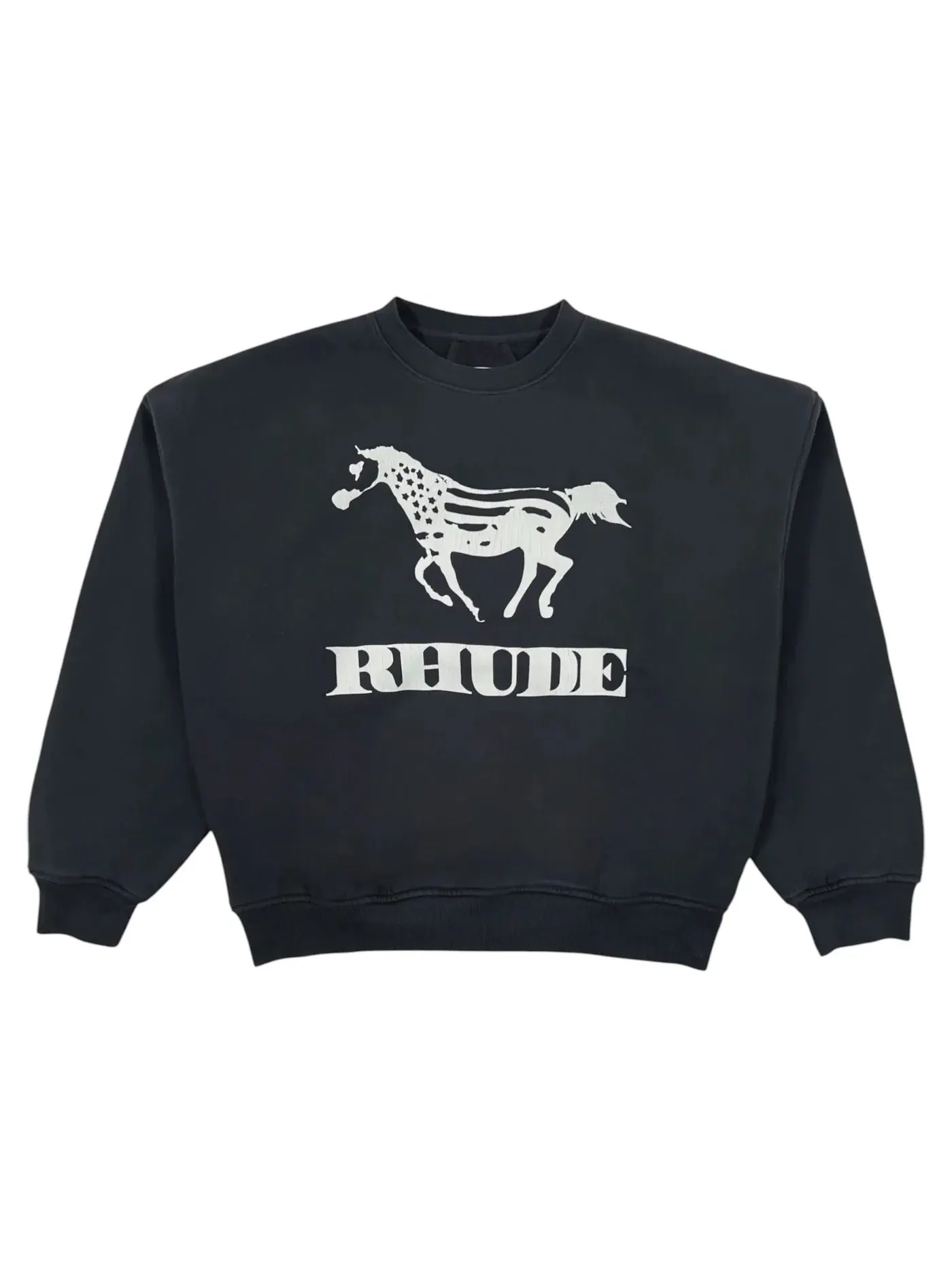 Мужской свитшот с принтом Rhude Crewneck — изображение 1 из 2, винтажный черный