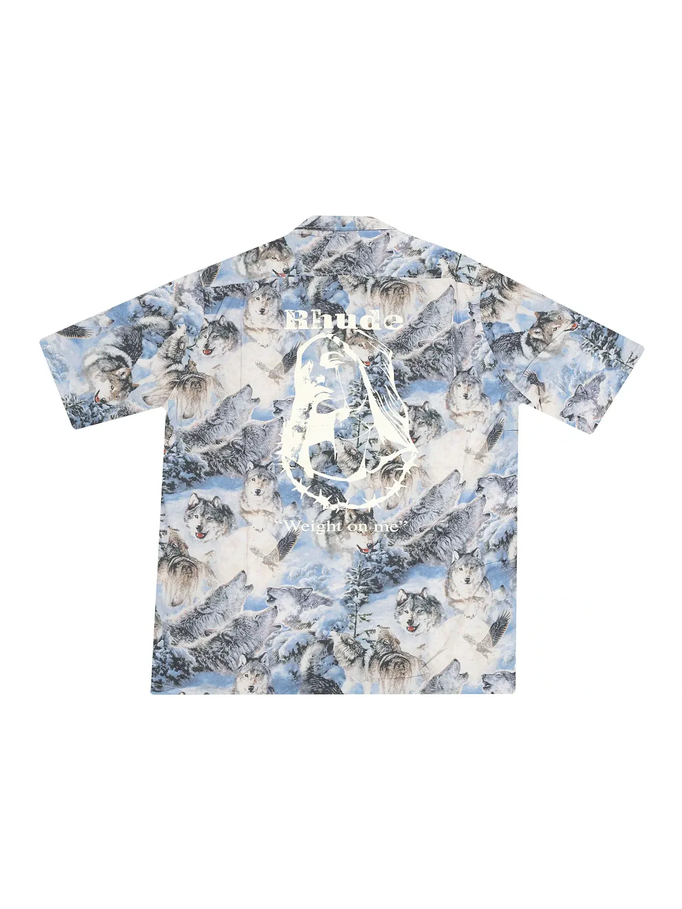 Мужская рубашка с принтом Wolves SS Button Up Rhude — изображение 1 из 2, синий