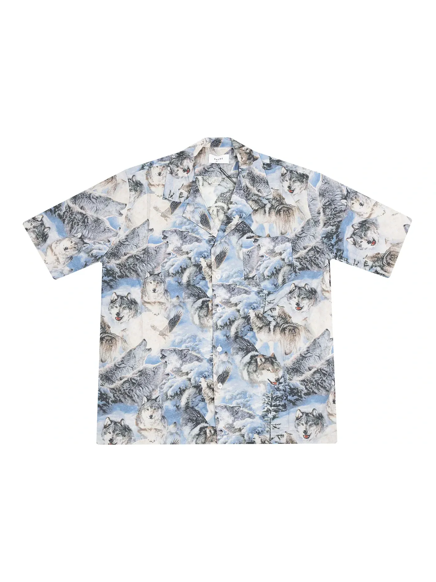 Мужская рубашка с принтом Wolves SS Button Up Rhude — изображение 2 из 2, синий